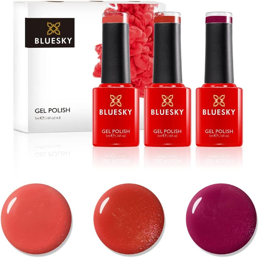 Bluesky Gel Nail Polish Set 3 X 5 Ml, Red/Orange