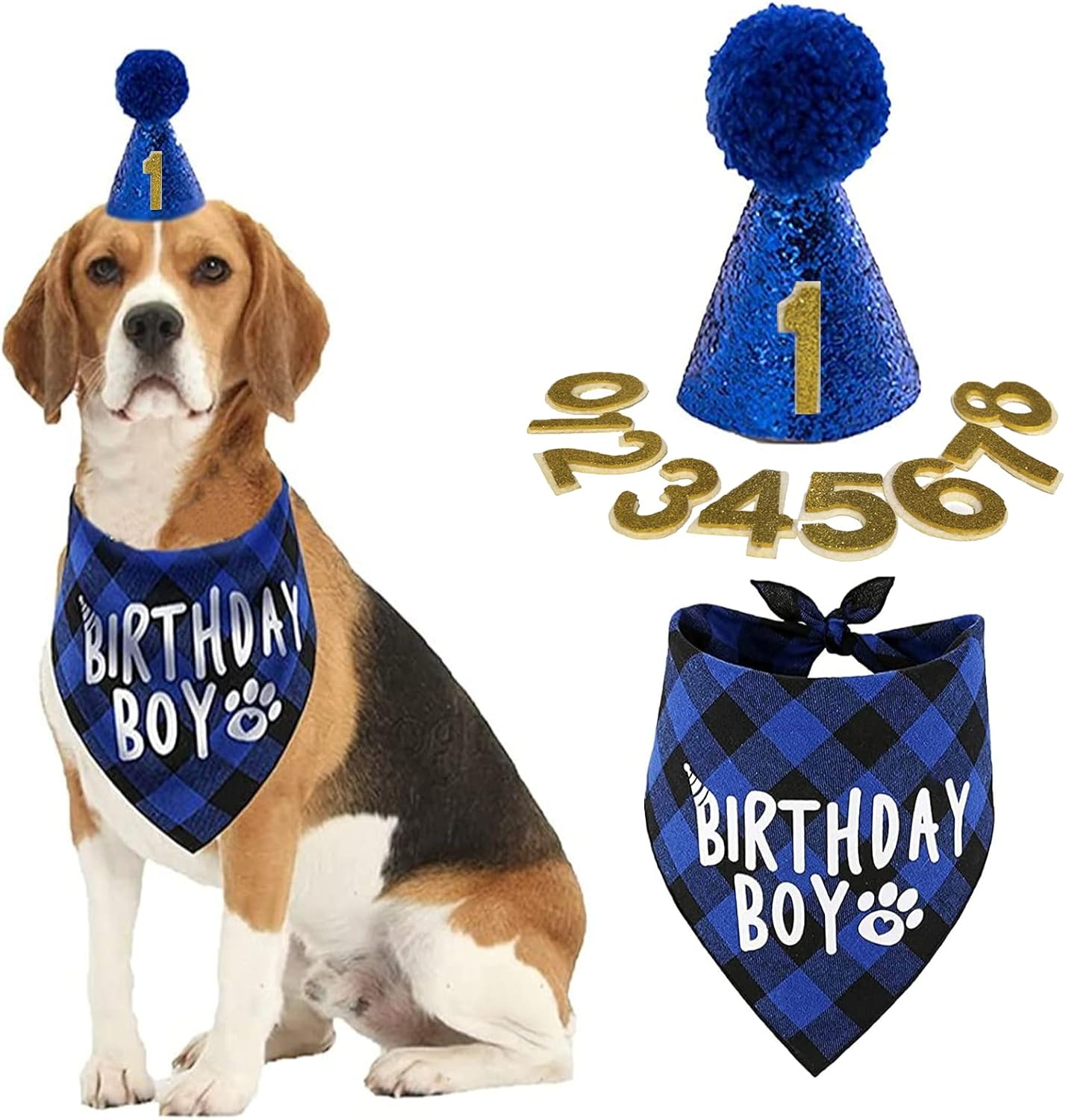 Dog Birthday Party Supplies,Dog Birthday Hat and Bandana Blue with Dog Bow Tie and Balloons,Lets Pawty Happy Birthday Banner for Pet Puppy Cats Small Medium Dogs (Dog Birthday Decorations Blue)