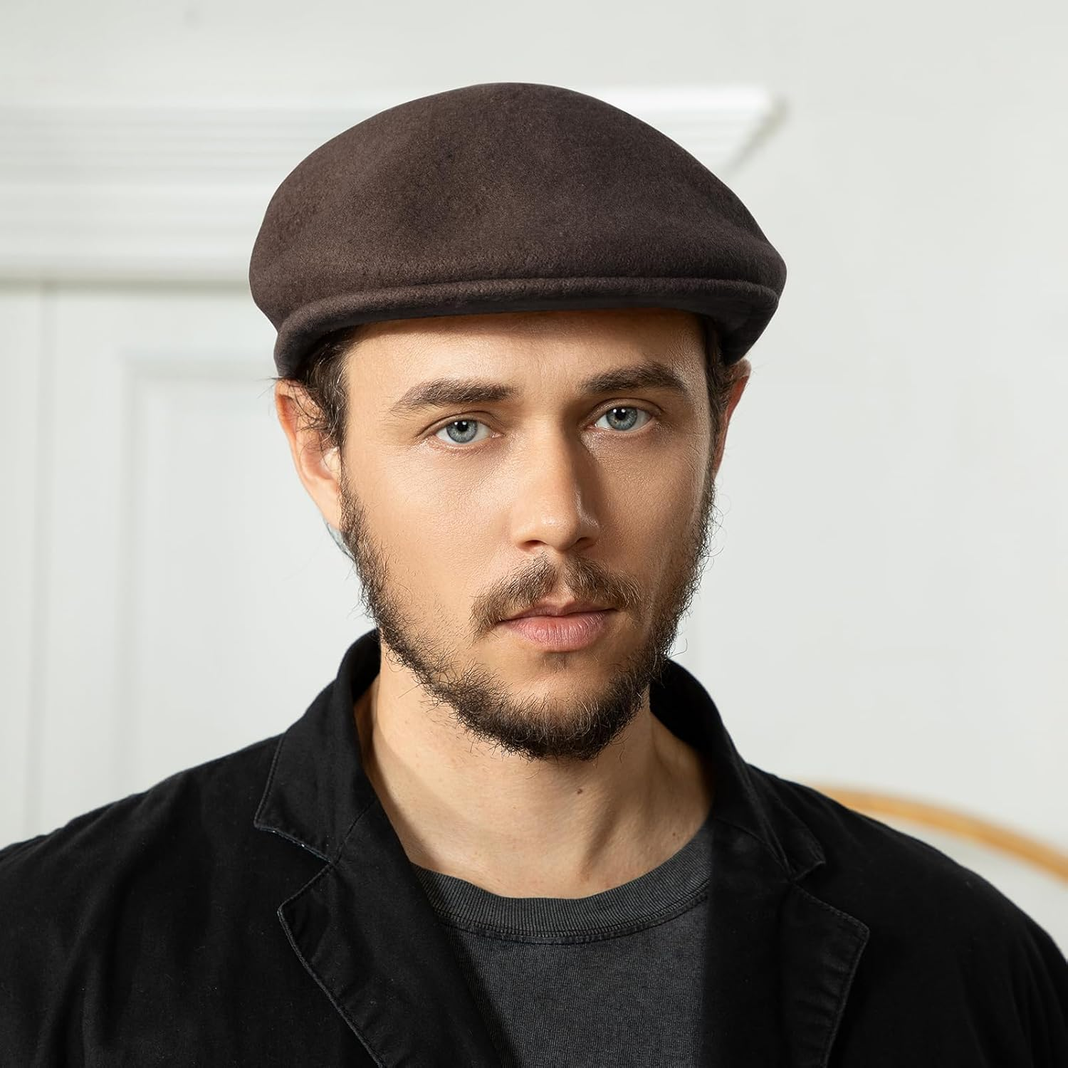 Wool Blend Mens Newsboy Caps, Classic Flat Cap Ivy Cabbie Gatsby Hat Winter Beret Hat for Men - Coffee image number 5