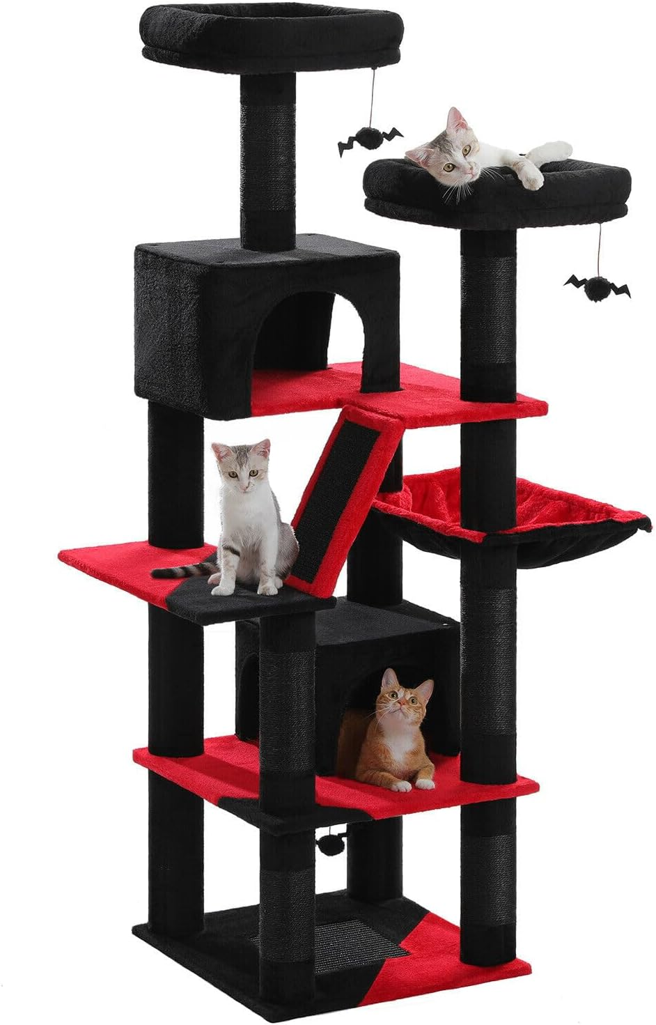 PAWZ Road 180Cm Large Cat Tree for Indoor Cats, Multi-Level Cat Tower Cat Scratching Post with 2 Perches, 2 Condos, Hammock and 2 Pompoms Green