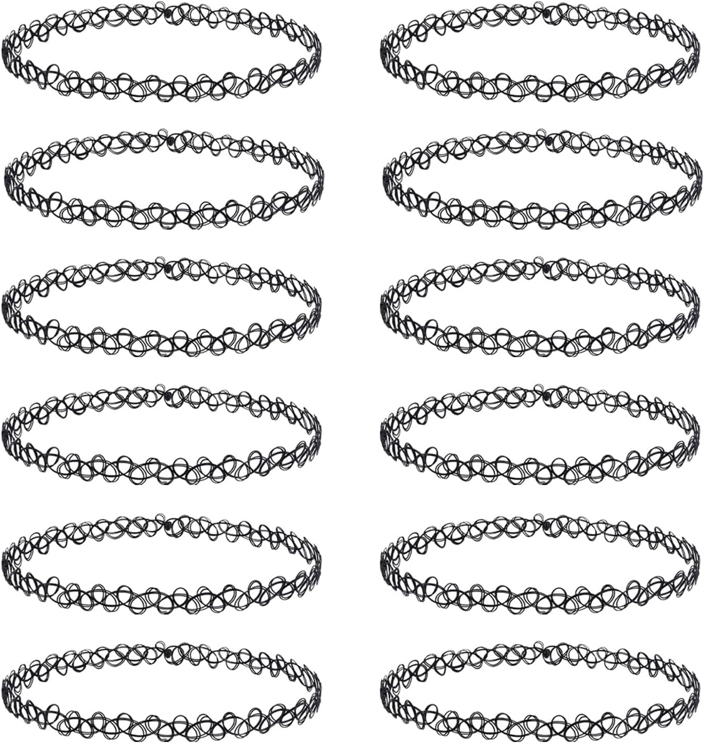 DACUAN Tattoo Choker Necklace Set 12PC - 90S Accessories Old School 2000S Jewelry - Stretchy Black Collar - One Size Women Teen Girl(Black) image number 1