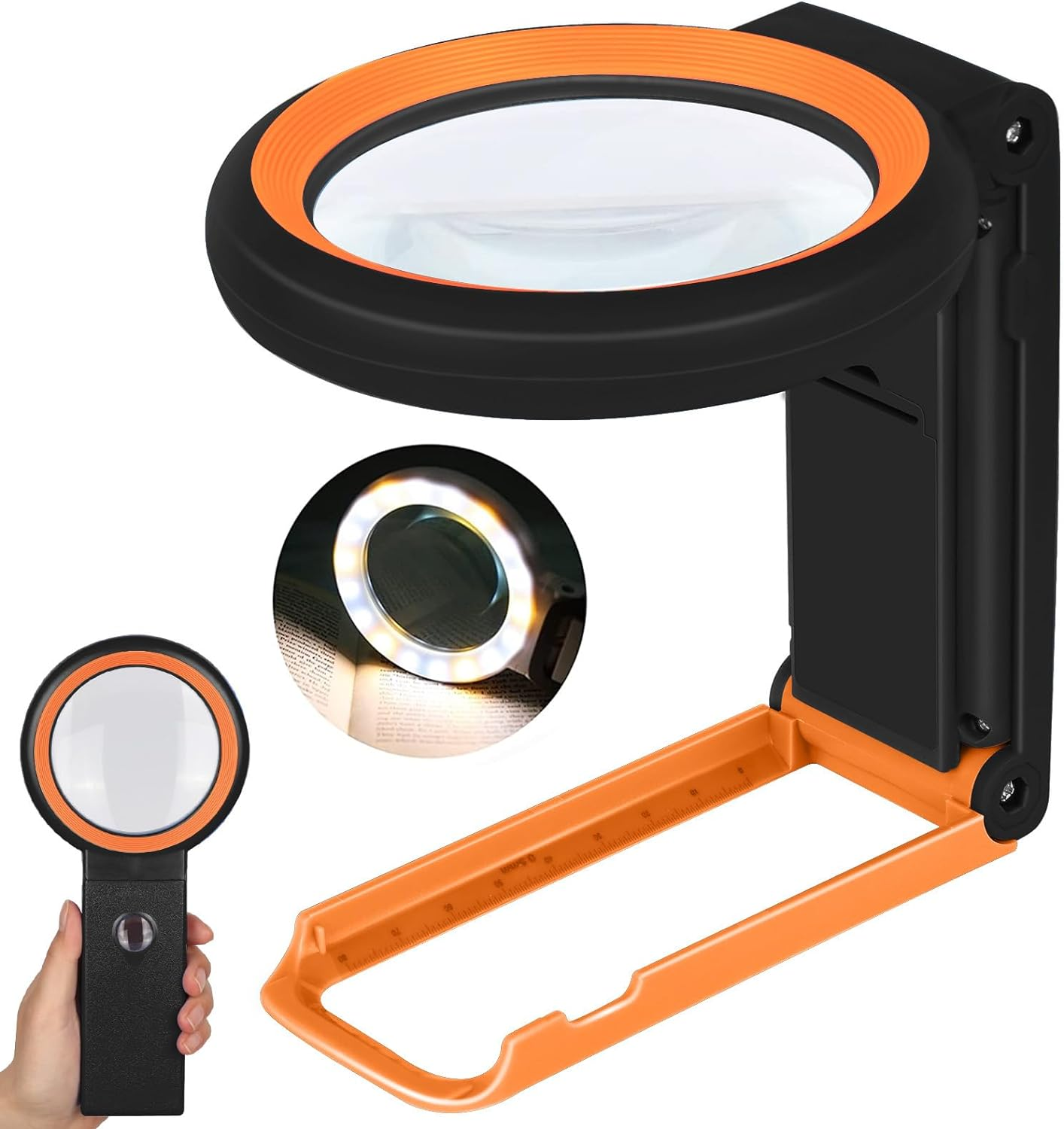 KIBTOY 30X 40X Magnifying Glass with Light and Stand, Foldable Handheld Magnifier, 18 LED Illuminated, Warm, Warm White, White, Perfect for Reading, Coins, Jewelry image number 3
