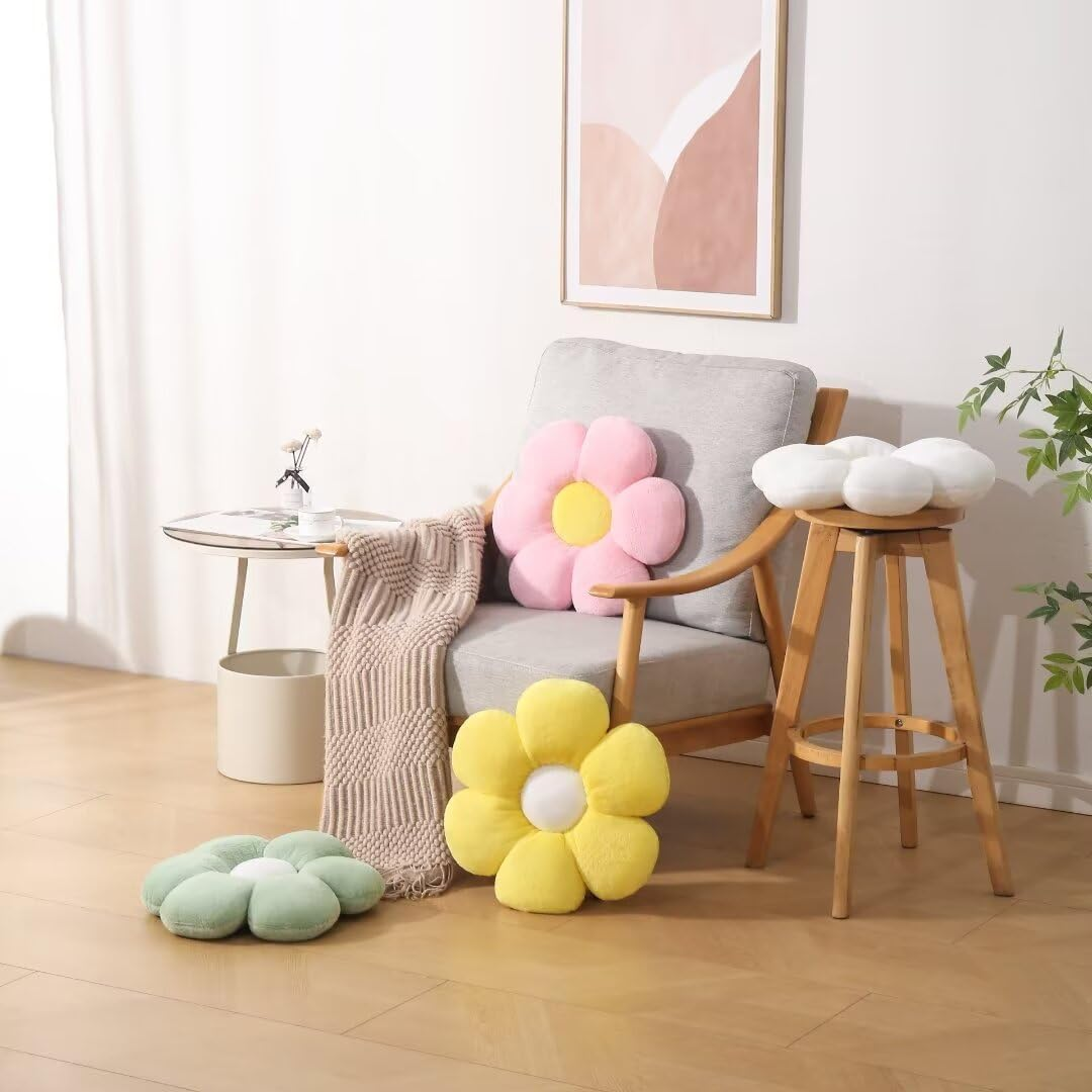 17.7 Inch White Flower Pillow &ndash; Daisy Shaped Cute Decorative Throw Pillow, Soft Floral Seating Cushion Floor Pillows for Sofa, Bed, Chair & Room Decor - Pink image number 2