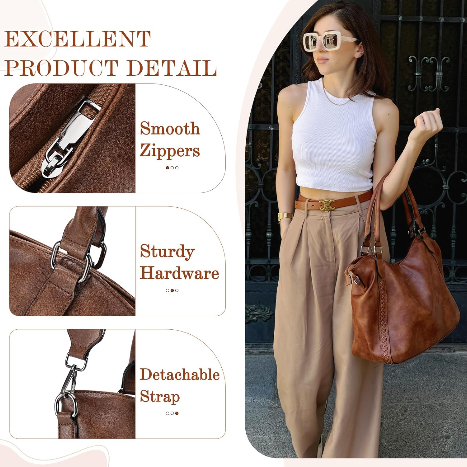 VX VONXURY Handbags for Women Hobo Bag PU Leather Shoulder Bag with Adjustable Shoulder Strap Fashion Crossbody Bag - Burgundy image number 4