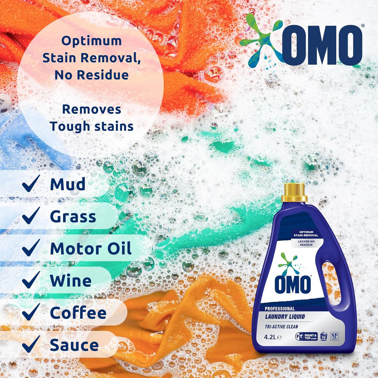 OMO Professional Laundry Liquid Detergent &ndash; Powerful Stain Remover for Clothes &ndash; Deep Cleaning, Fast-Acting Formula &ndash; No Residue, Works in One Wash &ndash; Tough on Grease, Oil, Mud & Stains &ndash; 4.2 Liters image number 4