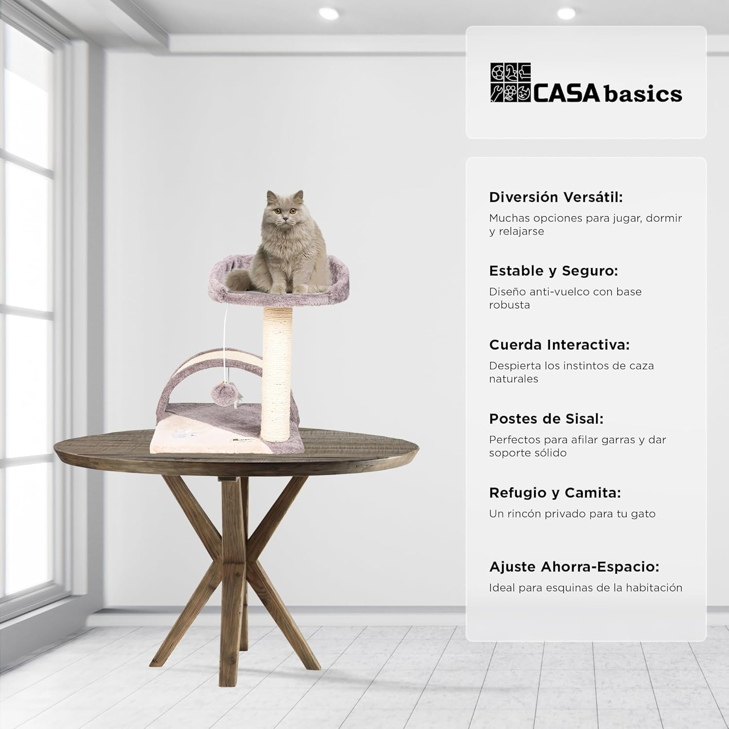 CASA Basics Cat Tree, 45 Cm Height, Compact Design with Scratching Post, Platform, Toys, Activity Trees (Gray and Beige) image number 4