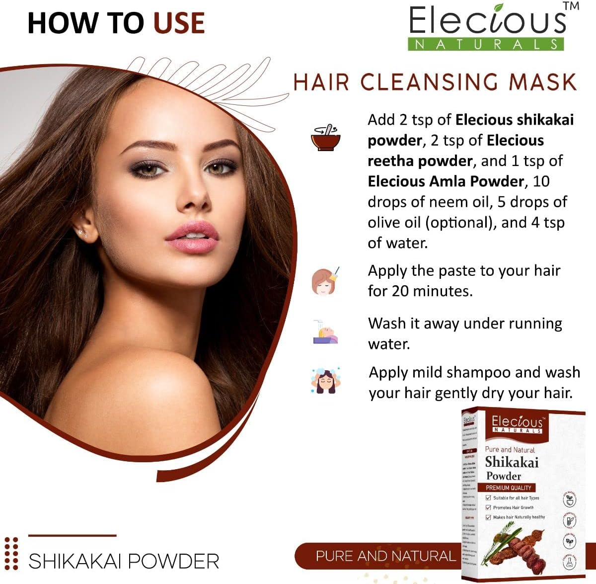 Elecious Shikakai Powder for Hair (Natural Hair Cleanser for Luxirious and Soft Hairs) (200 Grams)