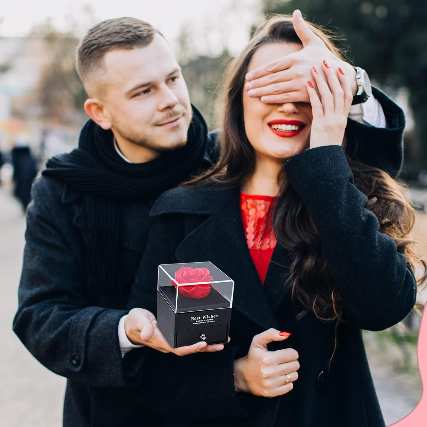 Preserved Red Real Rose with I Love You Necklace -Eternal Flowers Rose Gifts for Mom Wife Girlfriend Her on Anniversary Mothers Day Valentines Day Christmas Birthday Gifts for Women - Preserved Red Real Rose-D image number 6