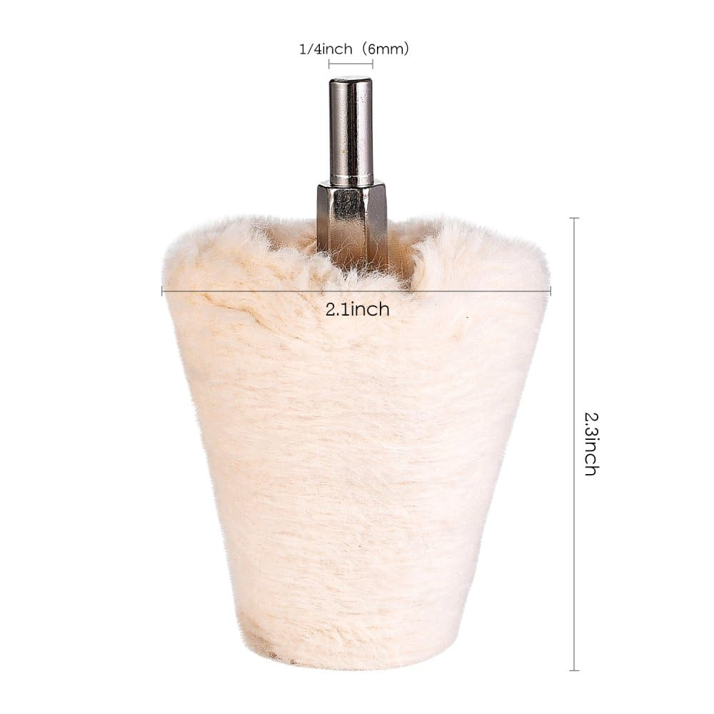 4 Pcs Cotton Buffing Polishing Wheel for Drill White Flannelette Cone/Column/Ball/T-Shaped Pad with 1/4" Handle for Polishing Mag Rims, Aluminum,Stainless image number 2