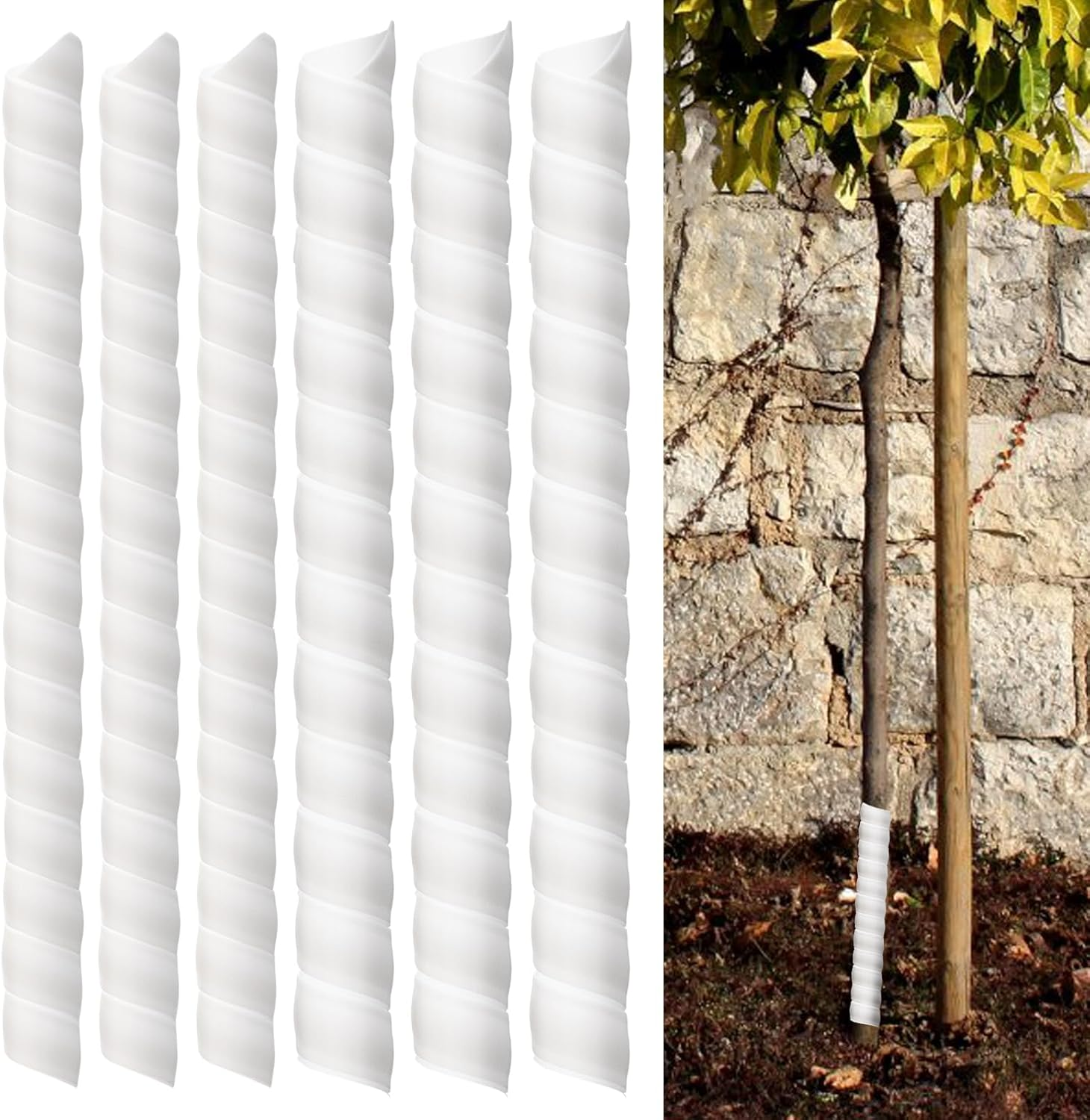 6 Pcs Tree Trunk Protector-2 Size Plastic Spiral Tree Guard Tree Trunk Protector Wrap Tree Bark Protector Tube Tree Wraps to Protect Bark Tree Saplings from Deer Cats Rodents Rabbit Mowers (White) image number 2