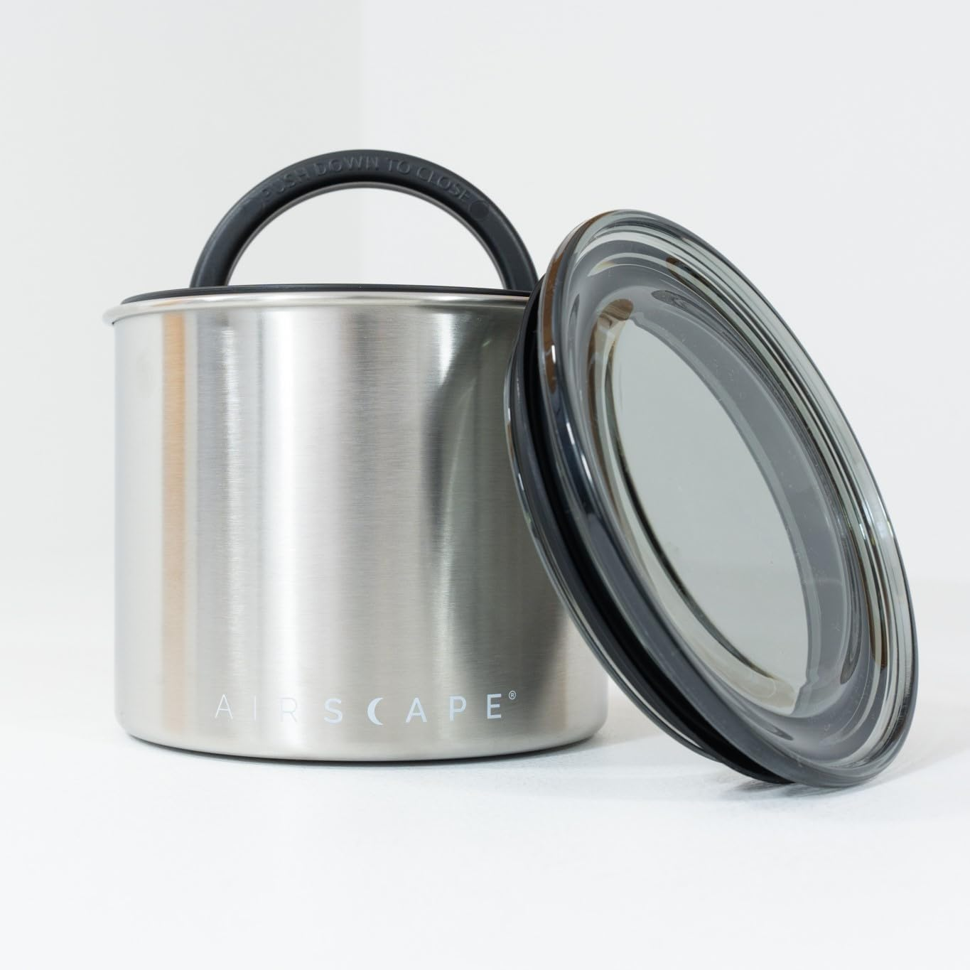 Airscape Stainless Steel Coffee Canister | Food Storage Container | Patented Airtight Lid | Push Out Excess Air Preserve Food Freshness (Small, Brushed Steel) image number 1