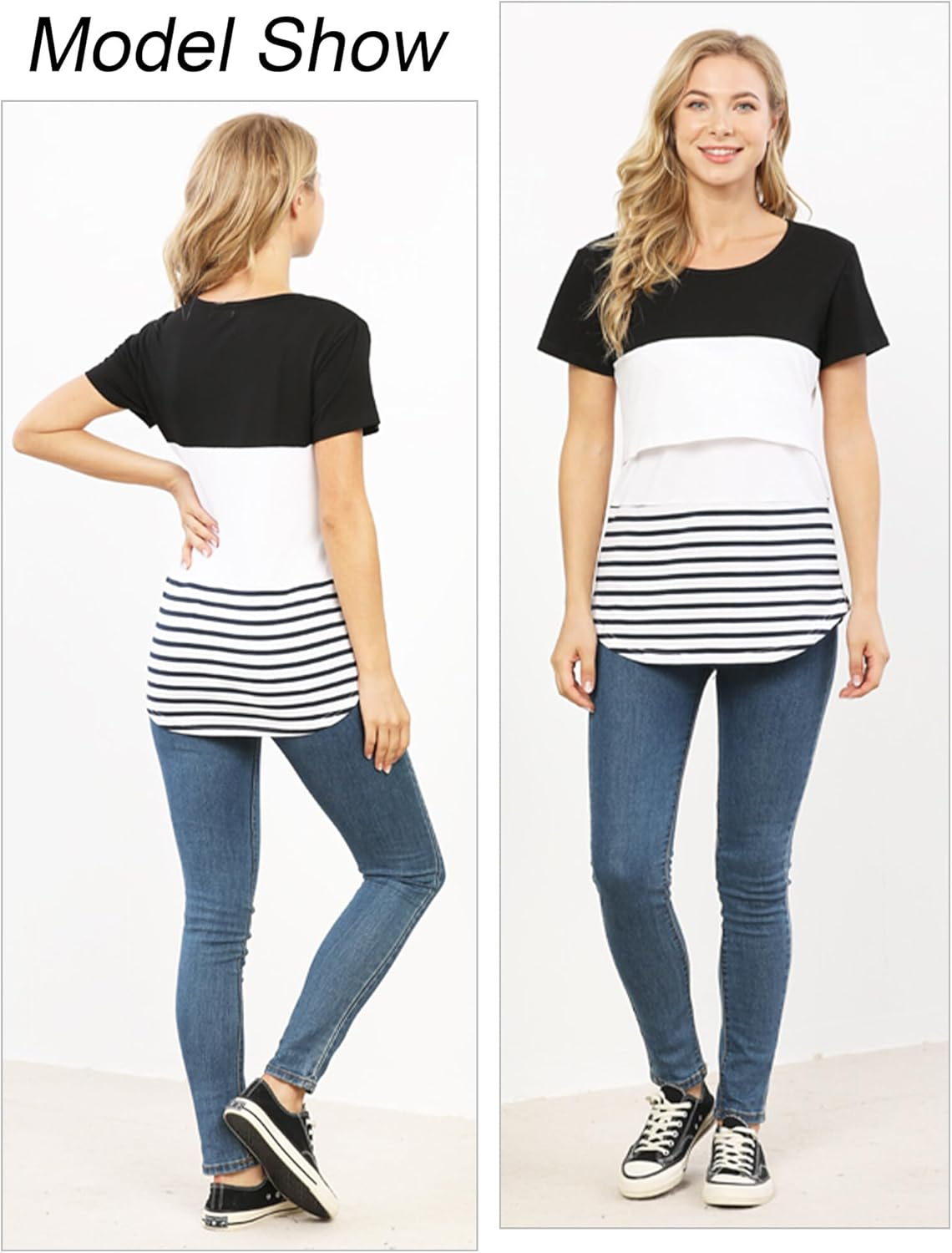 KEOYA Women'S Maternity Nursing Tops Double Layer Shirt for Breastfeeding Color Block Tee Shirt image number 1