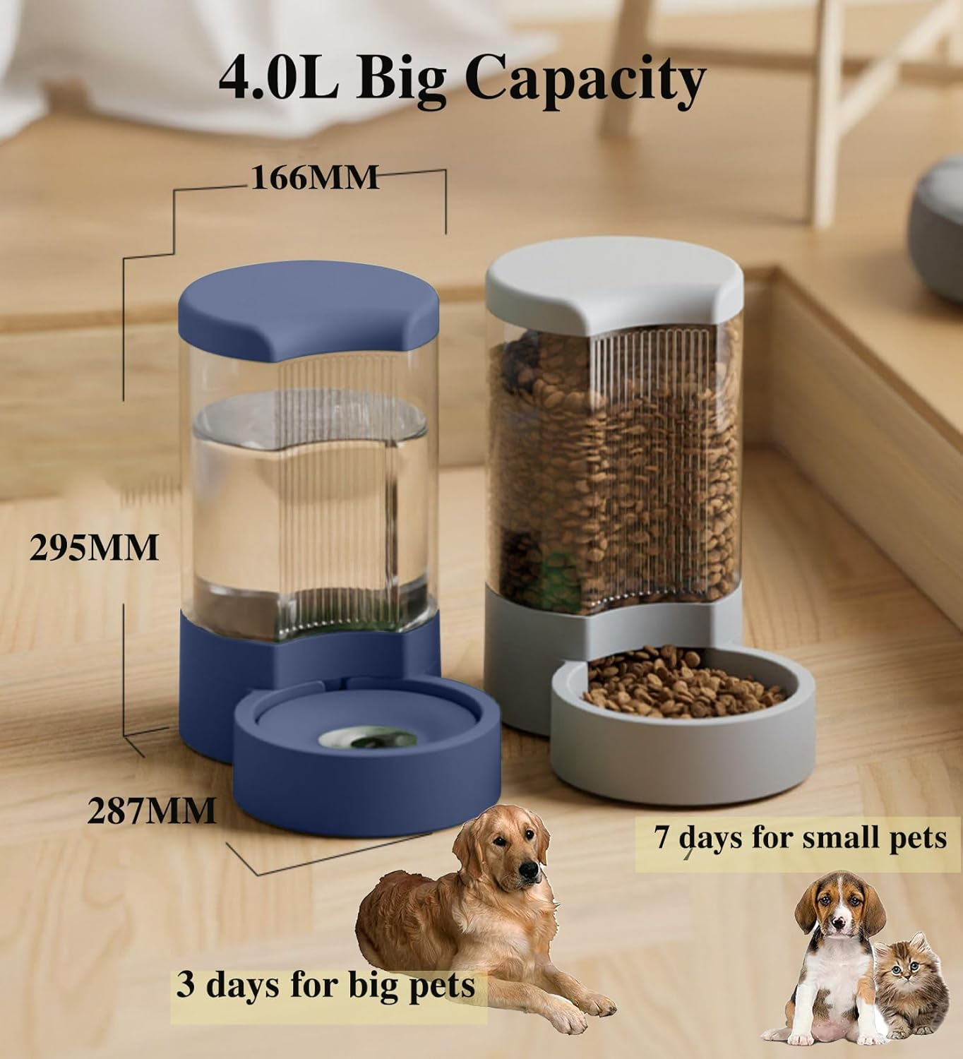 4L Pet Water Dispenser and 2.2KG Food Feeder - Large Capacity Automatic Gravity Feeder for Cats and Dogs - Transparent Slow Drinking Unplugged (White) image number 5