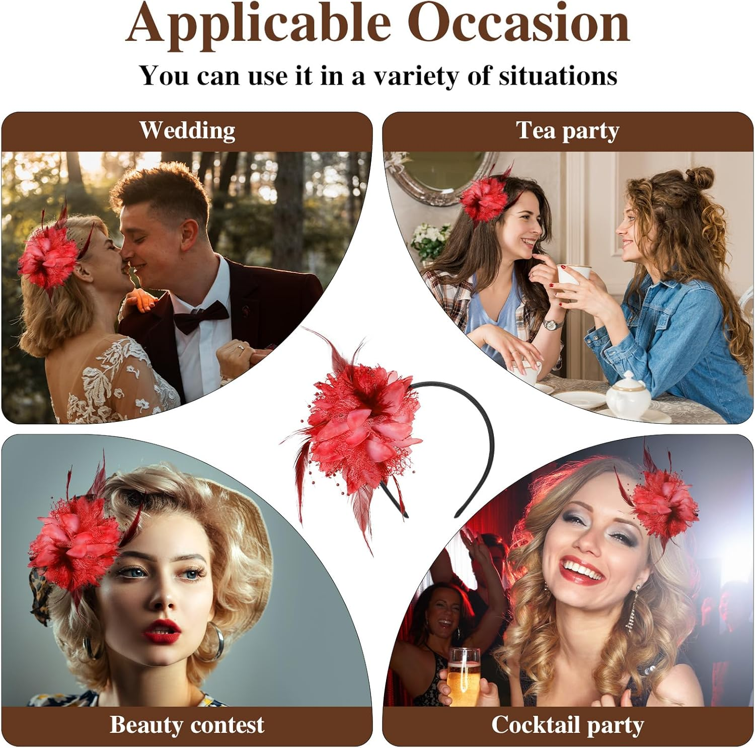 Gjinxi Feather Headband with Artificial Flowers for Women, 1920S Fascinator Headpiece, 20S Headband, Veil Hair Band for Wedding Cocktail Dresses Accessories Carnival image number 1