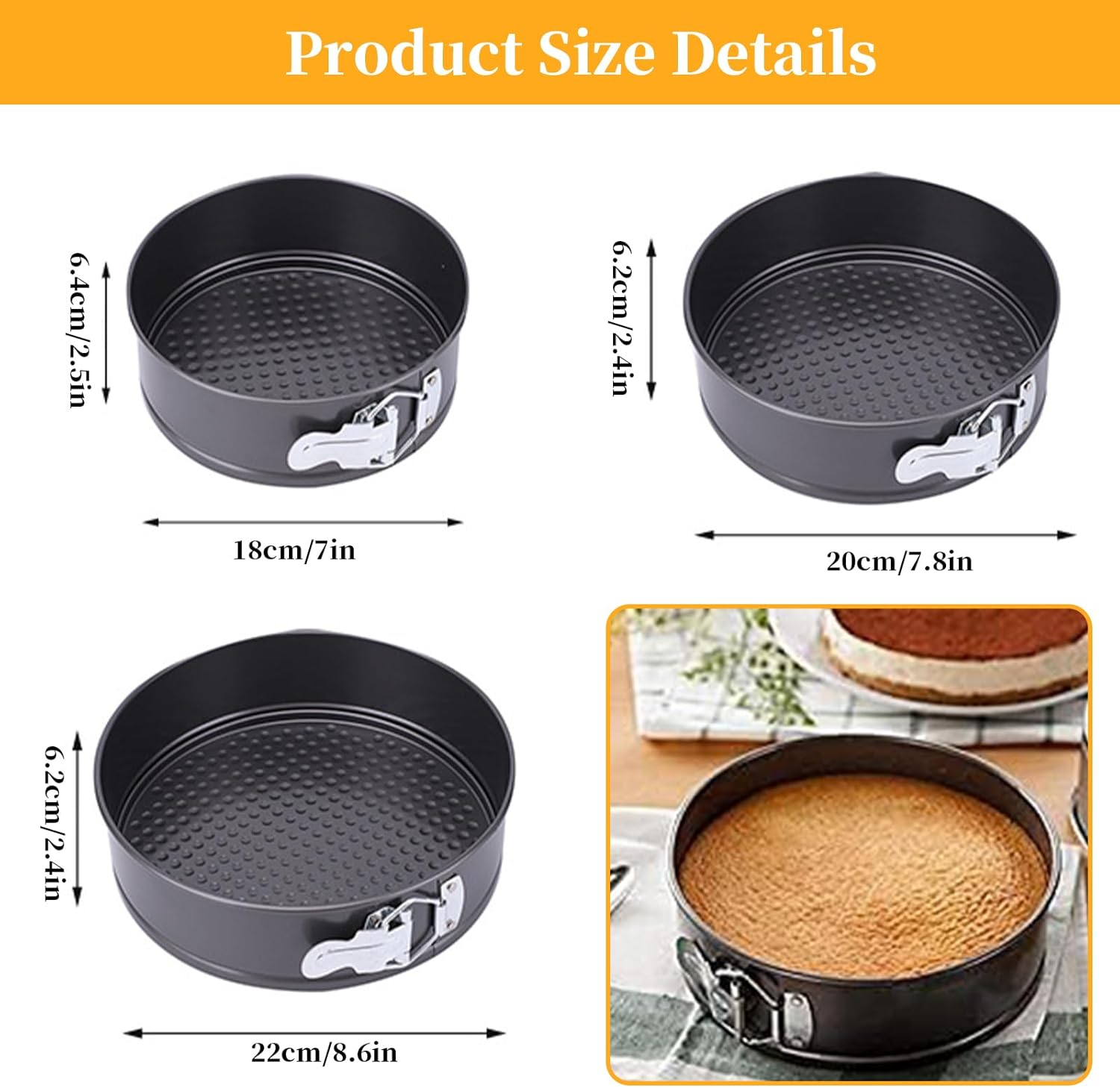 3Pcs 7/8/9 Inch Springform Cake Pan Set with Removable Base Bottom round Nonstick Cake Baking Tin Set Leakproof Cheesecake Baking Pan Bakeware Cakes Shaped Baking Pan Set Tier Wedding Cakes Pans image number 4