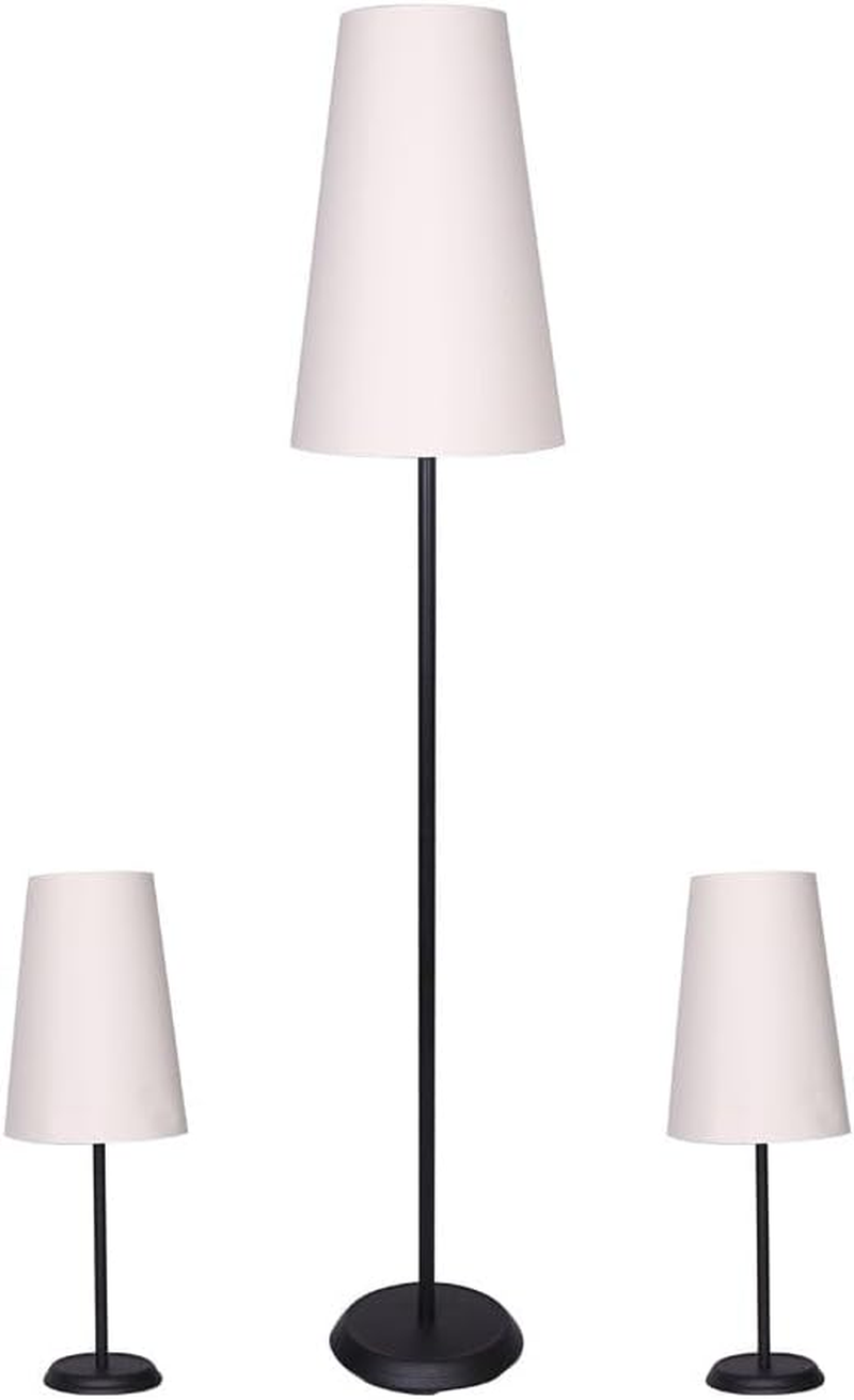 Salesbay 3Pc Set Floor Lamp Table Desk Lamps Bedside Side Light Stand Reading Black Metal Lighting