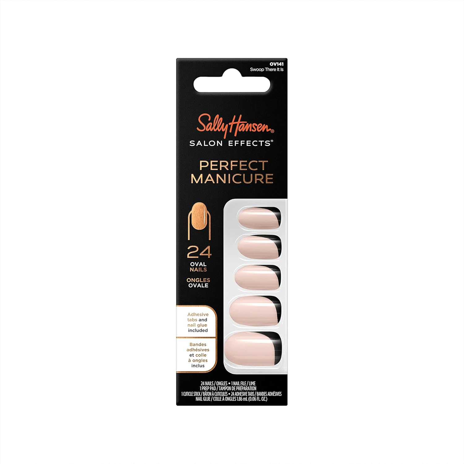 Salon Effects Perfect Manicure Oval Nails - OV141 Swoop There It Is by Sally Hansen for Women - 52 Pc 24 Nails, 24 Adhesive Tabs, Nail File, Pre Pad, Cuticle Stick, 0.06Oz Nail Glue image number 1