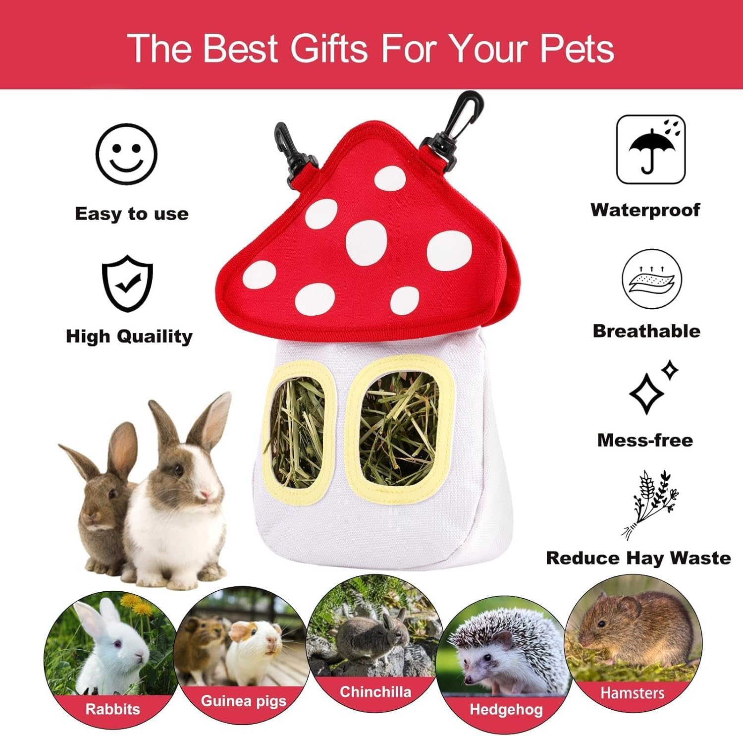 Cozioz Mushroom-Shaped Rabbit Hay Feeding Bag &ndash; Adorable Hanging Feeder for Rabbits, Guinea Pigs, and Hamsters. Ideal for Easy Feeding and Fun Decor