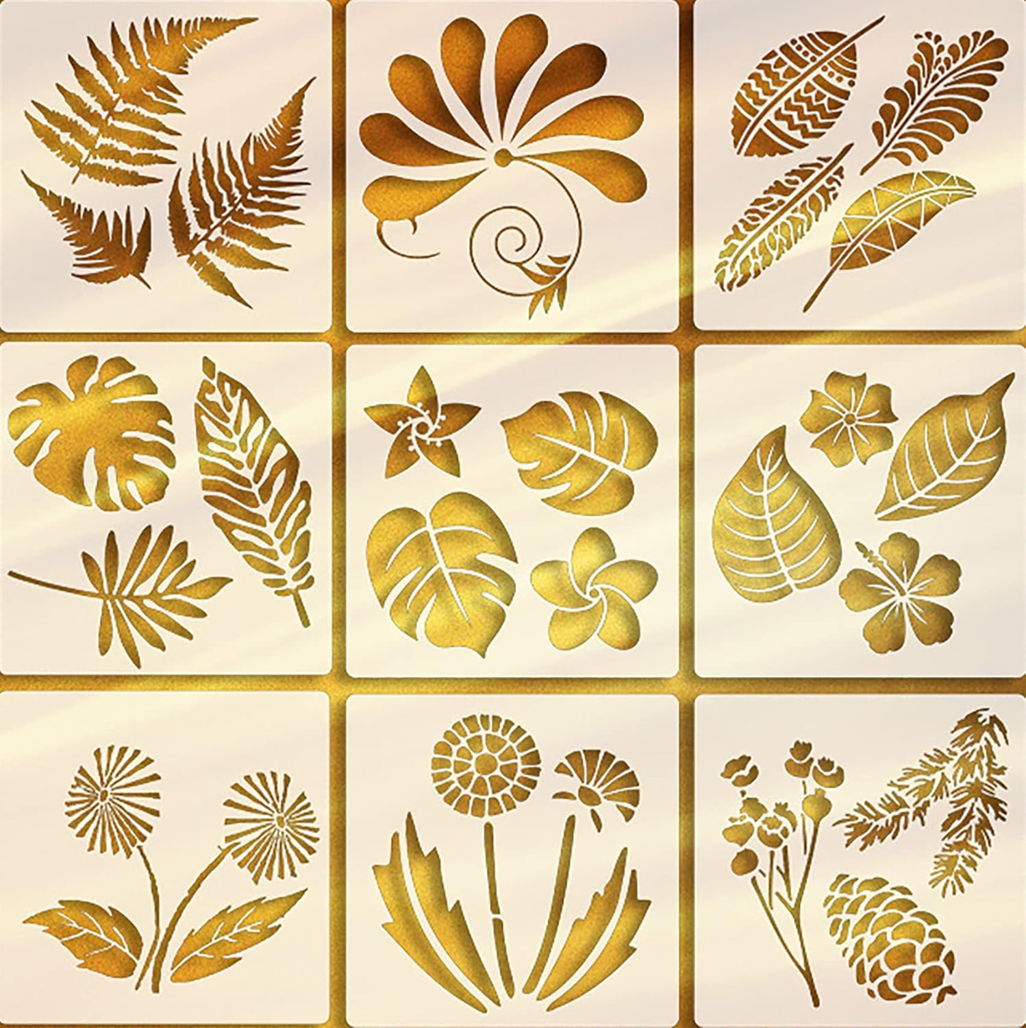 Tunghey 9Pieces Flower Stencils for Painting on Wood Large Painting Stencil Template Rose Leaf Reusable Stencils DIY for Painting Wall Decor Spring (20 X 20 Cm) image number 6