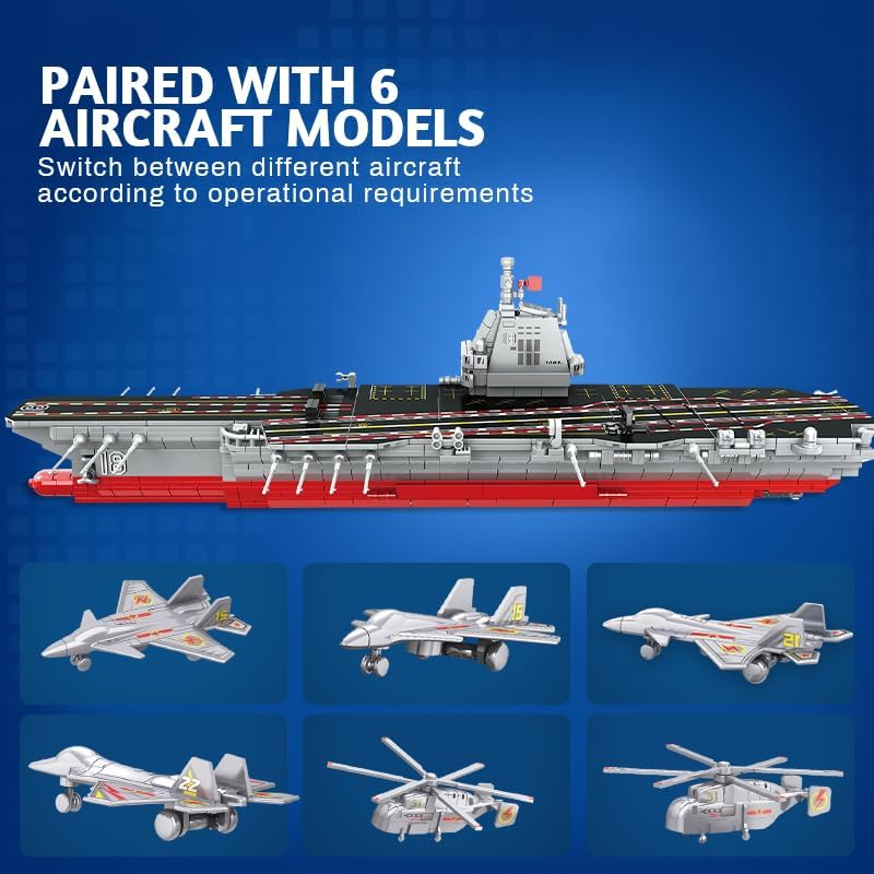 Aircraft Carrier Building Blocks Set (838 PCS), Battleship Model Building Toy Kit, Army Battleship Aircraft Boat Building Toy, Fighter Models Role Play,Educational Learning Toy for Kids 6+ image number 4