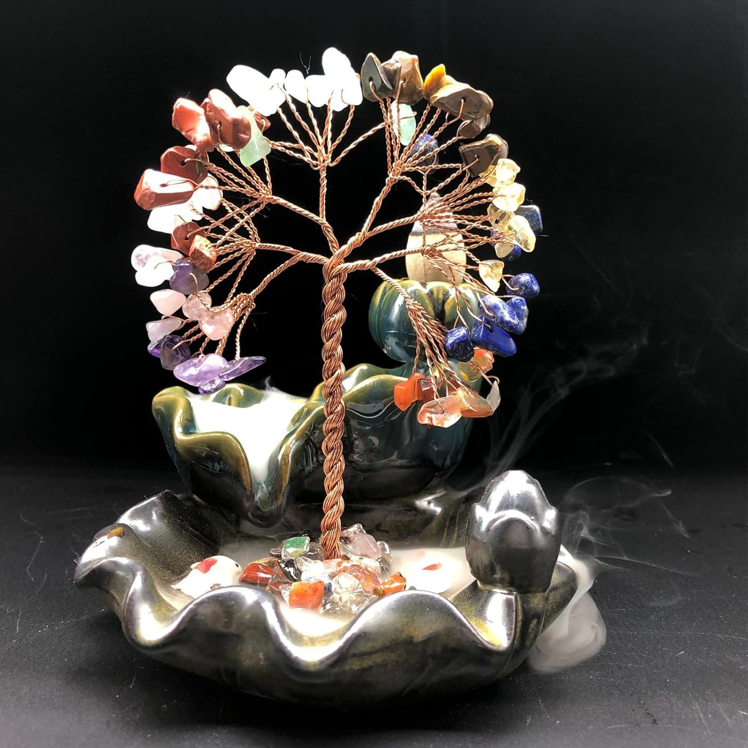 Mrmrkura Backflow Incense Burner, Ceramic Incense Waterfall Burner with 7 Chakras Healing Crystals Tree Fountain Incense Holders for Yoga Meditation Home Decor (Vertical) image number 2