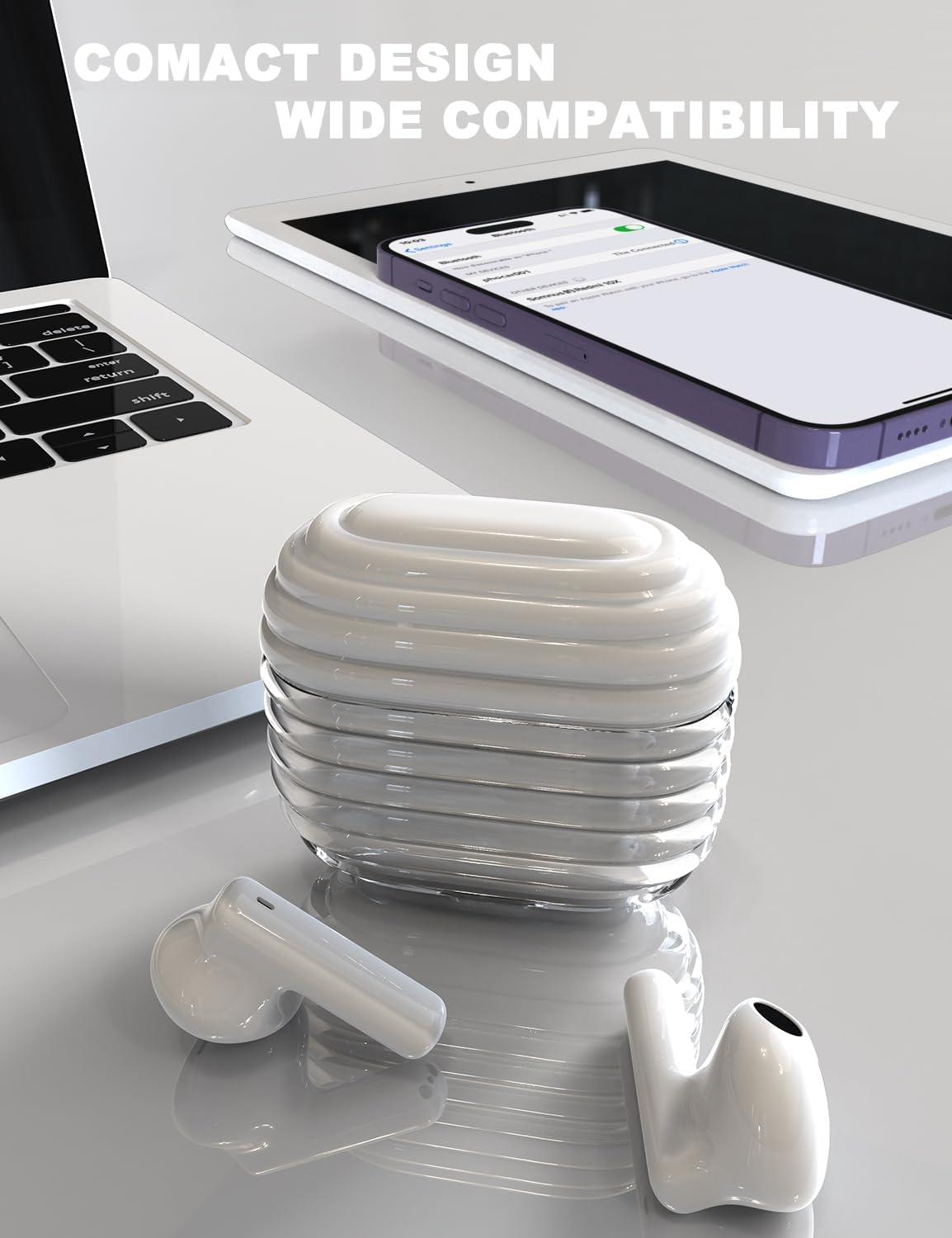 PHOCAR Wireless Earbuds Bluetooth 5.3, Sync No Delay, Light-Weight,Compact, Touch Control, Noise Canceling for Clear Calls, Wireless Earphones Compatible with Iphone, Samsung, Huawei, Xiaomi, Nokia image number 2