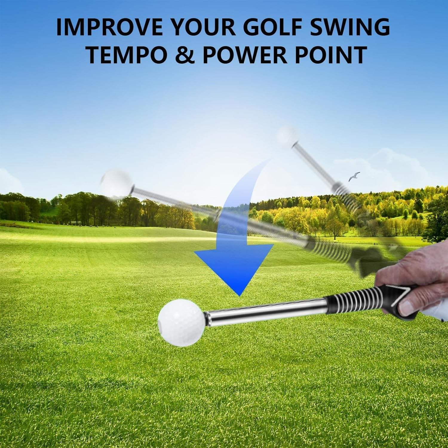 Quhoxdye Retractable Swing Training Aid, Grip Trainer & Golf Swing Trainer for Warm-Up, Right-Handed Club for Indoor Practice, Golf Accessories - Strength & Tempo