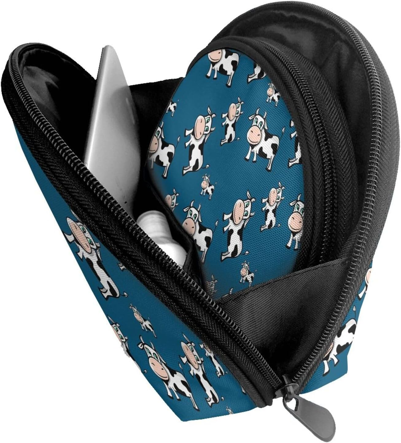 Cozimangoe Coin Pouch Makeup Bags Set, 2 Piece Shell Shape Cosmetic Bag with Pockets for Daily Travel Handbag Lipstick Keys Toiletry, Personalized Cows Pattern image number 3