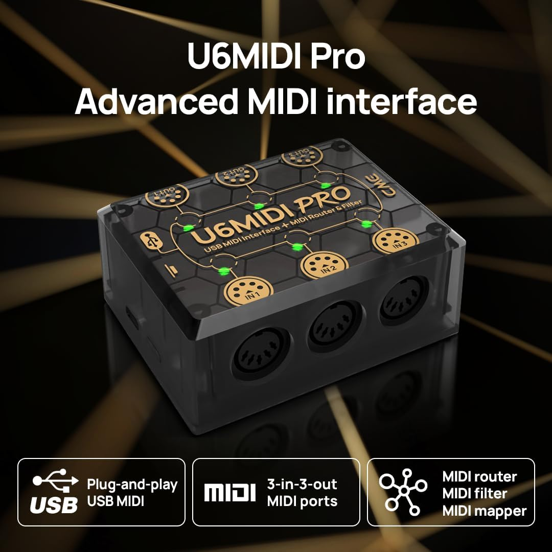 CME U6MIDI Pro - MIDI Interface with Router and Filter - Plug-And-Play USB MIDI for Computer - 3-In-3-Out MIDI with Merge, Split, Thru image number 1
