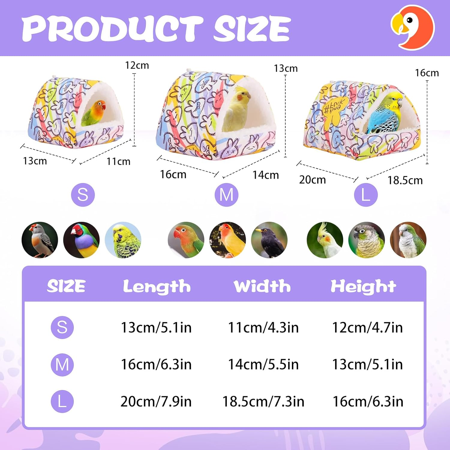 Plush Warm Bird Nest for Birds Cage Accessories,Skin Friendly Samll Animal House Hanging Hammock for Parrot Toy,Snuggle Bed House for Conures,Parakeet,African Grey,Budgies(Color Rabbit, S/Size) image number 5