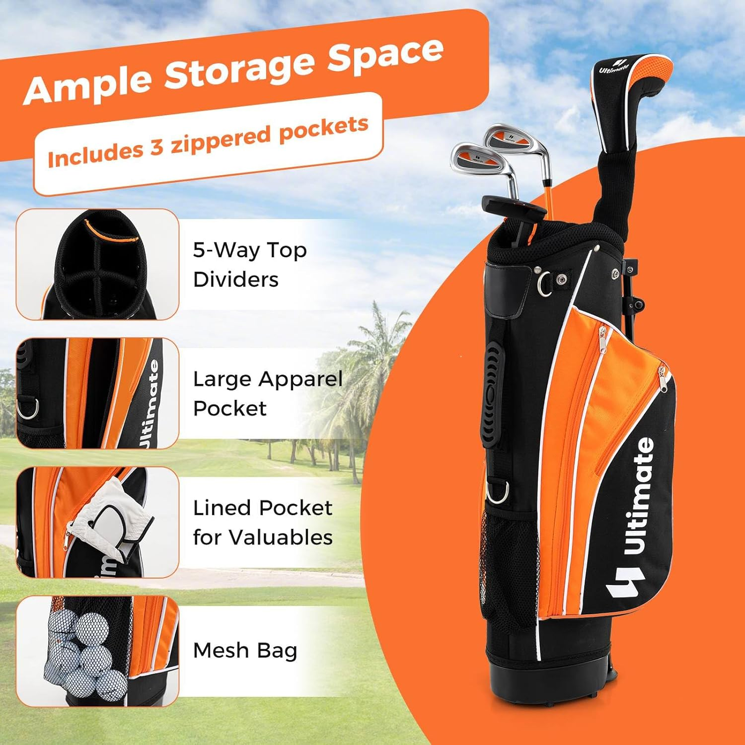 Costway Junior Complete Golf Club Set for Age 8 to 13, Includes 3# Fairway Wood, 7# & 9# Irons, Putter, Head Cover, Golf Stand Bag, Perfect for Children, Kids, Boys & Girls image number 1