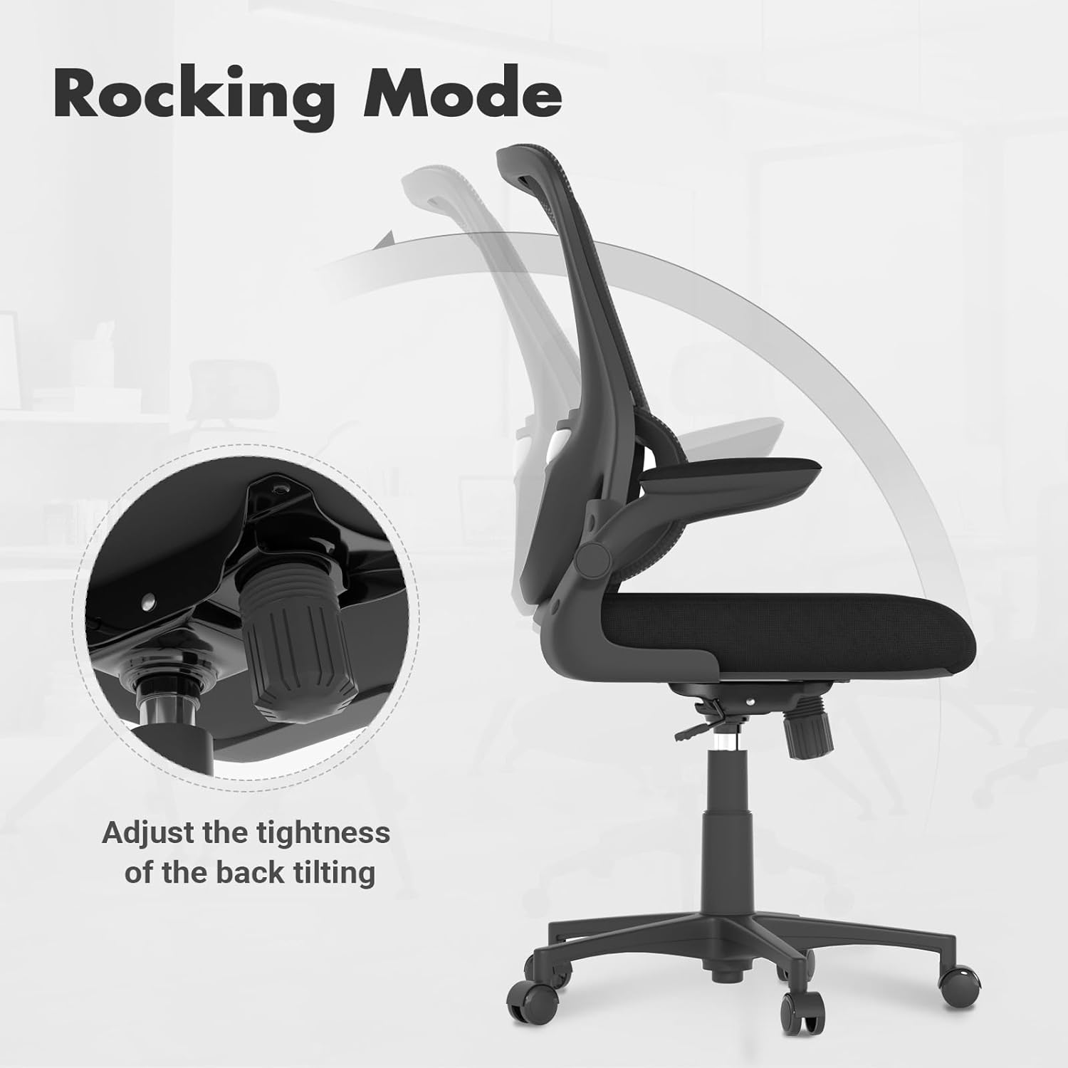 Advwin Ergonomic Office Chair - Mesh Office Chair with Flip-Up Armrests, High Back Desk Chair Swivel Computer Chair, Height Adjustable & Rocking Study Chair Task Chair for Home Office Black - Black 2 image number 2