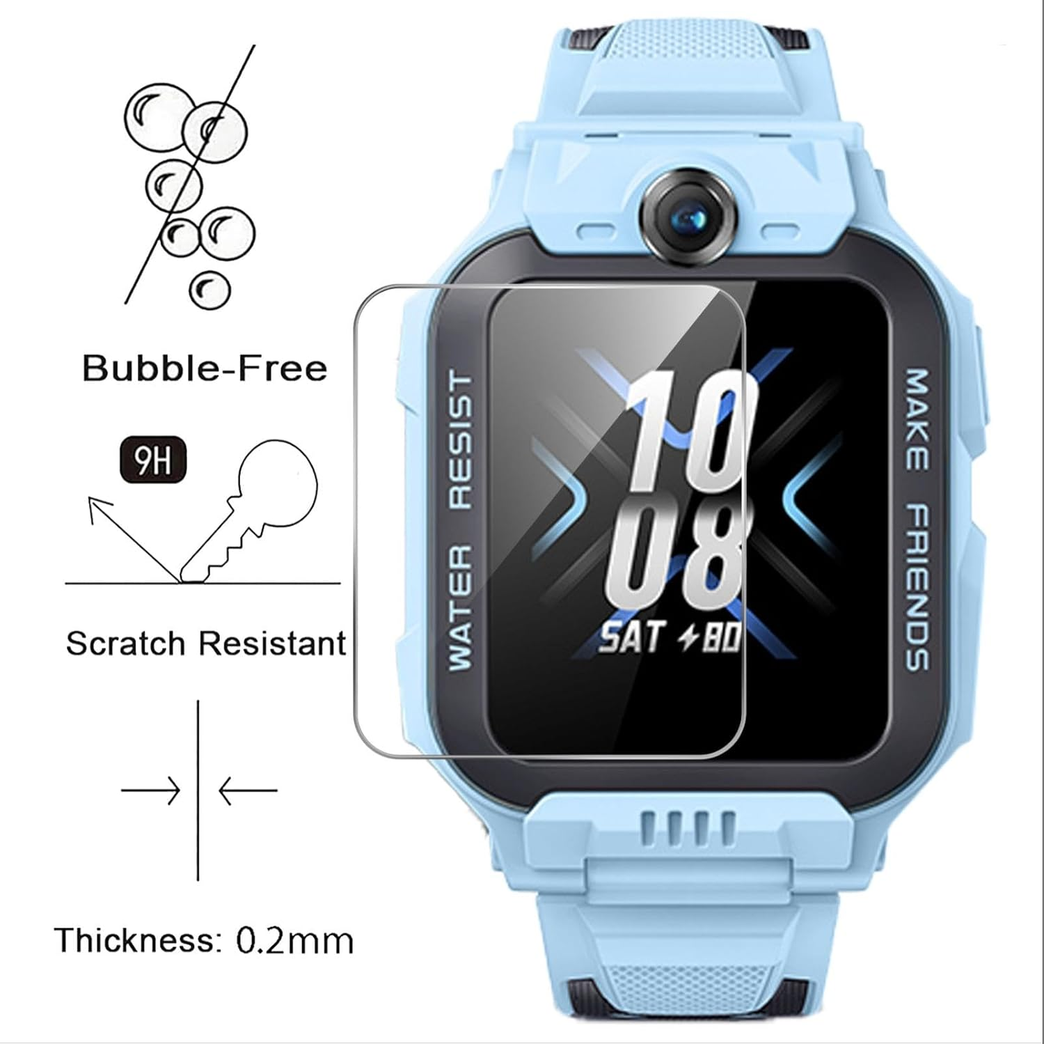 GIOPUEY Screen Protector for Imoo Watch Phone Z7, [Pack of 4] HD Tempered Glass Ultra Thin Film, [Anti-Scratch] [Anti-Reflective] - Transparent image number 4