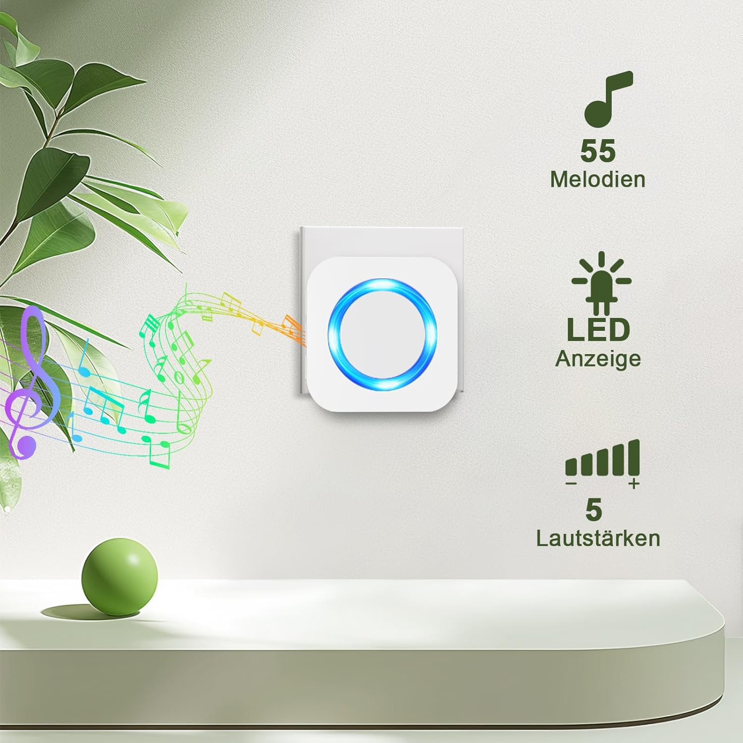 Wireless Bell 3 Receivers 2 Transmitters 400 M Wireless Range Front Door Bell Outdoor Waterproof Doorbell with 55 Ringtones, 5 Volumes, Flashing LED, House Bell Wireless Sets, White image number 5