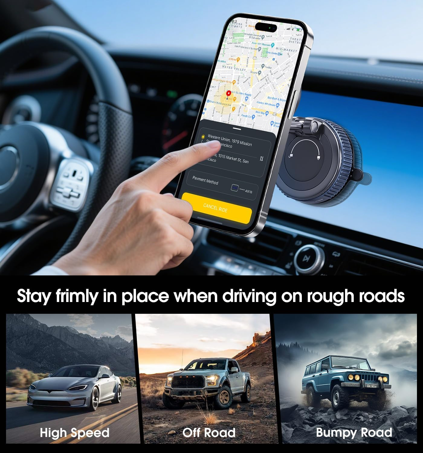 Car Phone Holder for Magsafe，360&deg; Foldable Magnetic Phone Holder with Strong Suction Cup Base, Compatible with Iphone 17/16/15/14 Series, Dashboard & Windshield Use image number 3