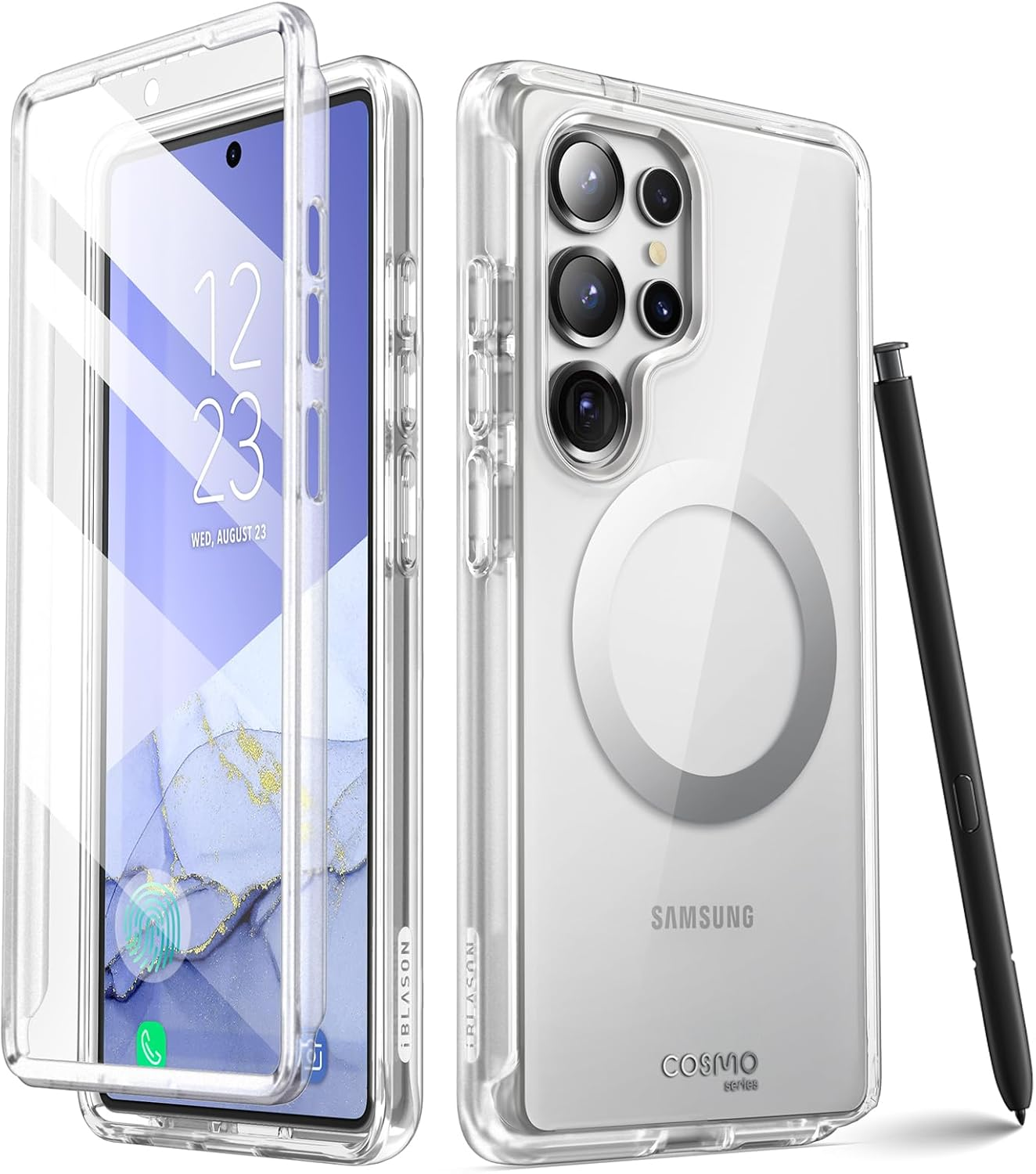 -Blason Cosmo for Samsung Galaxy S25 Ultra Case Magsafe with Built-In Screen Protector [Support Fingerprint ID & Wireless Charger] Full-Body Slim Style Magnetic Phone Case for S25 Ultra, Bluefly