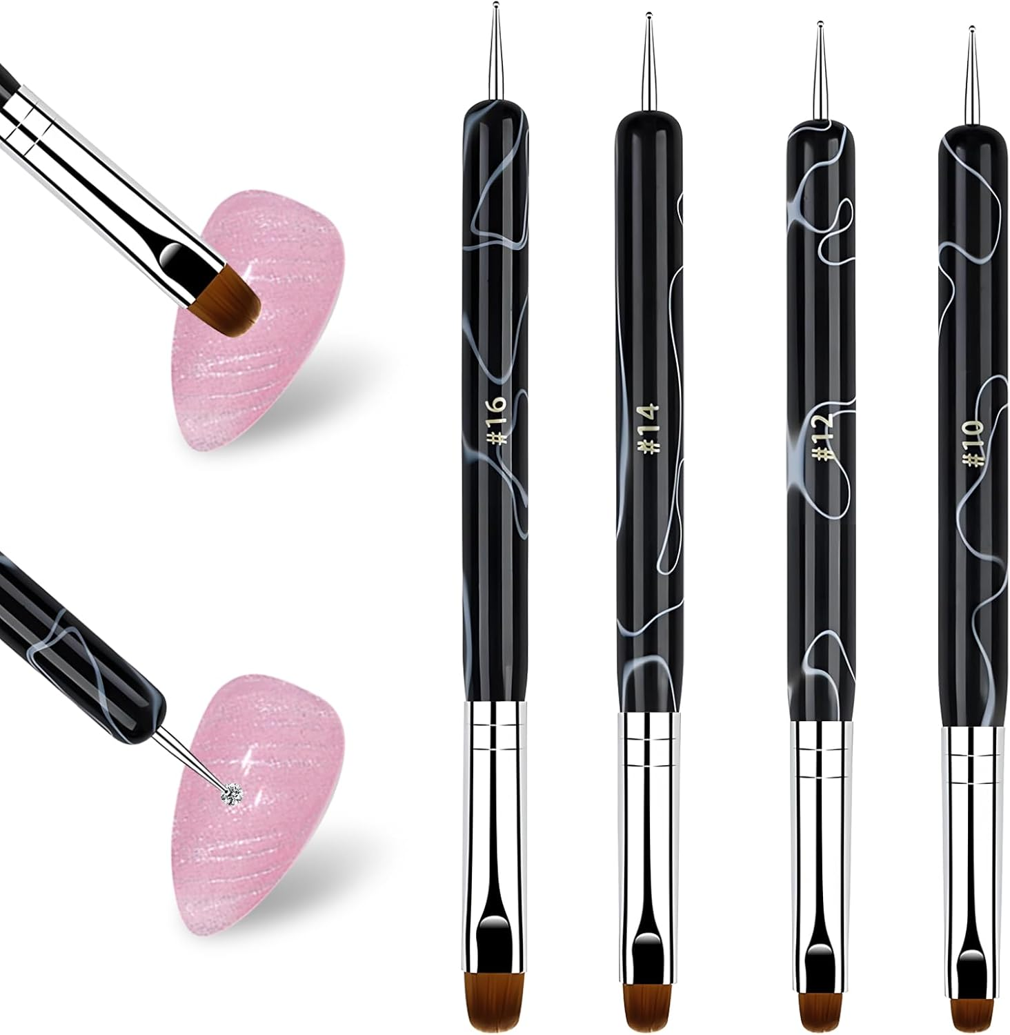 4Pcs French Manicure Brush Set in Four Sizes, Ergonomic Art Supplies Personalization Nail Design Tools, Suitable for Professional Nail Technicians & Novices