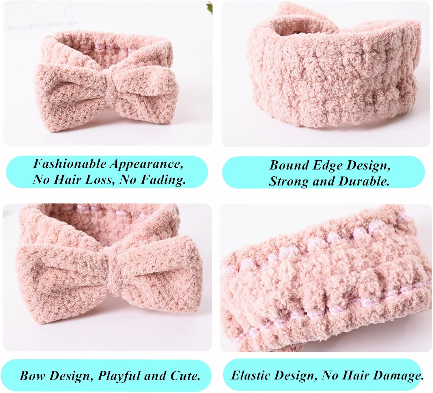 5Pcs Microfiber Bow Tie Headbands for Women, Headband Band for Spa Makeup Sports Yoga, Girls Facial Clean, Headband for Washing Face and Shower. image number 6