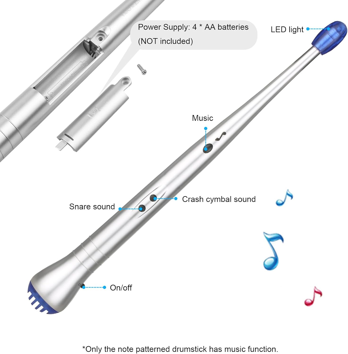 Electric Drum Sticks with Light and Music Drumsticks Cymbal Snare Sound Portable Percussion Musical Instrument for Boys Girls image number 1