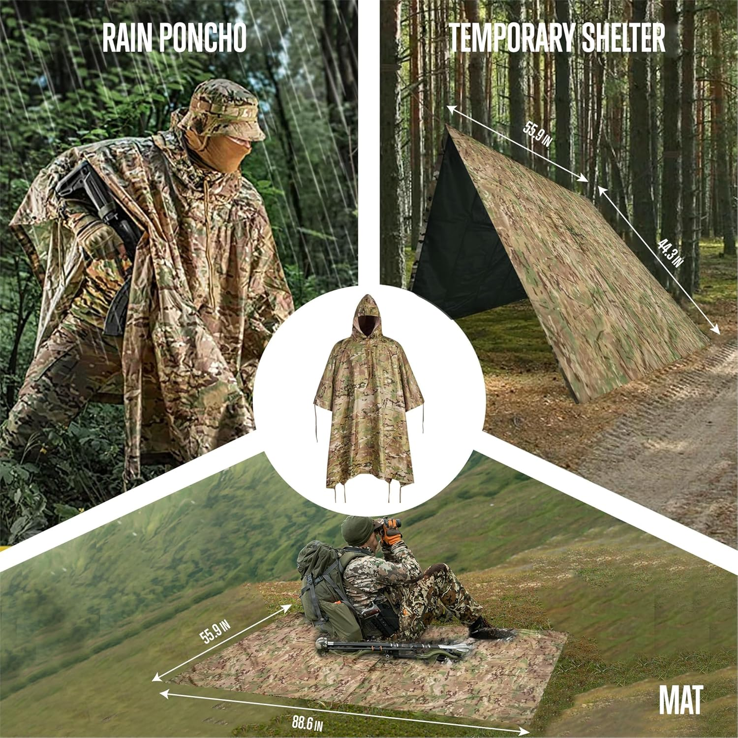 ACT FIRE Military Army Tactical Poncho W/P20000Mm Military Grade Waterproof Material image number 3