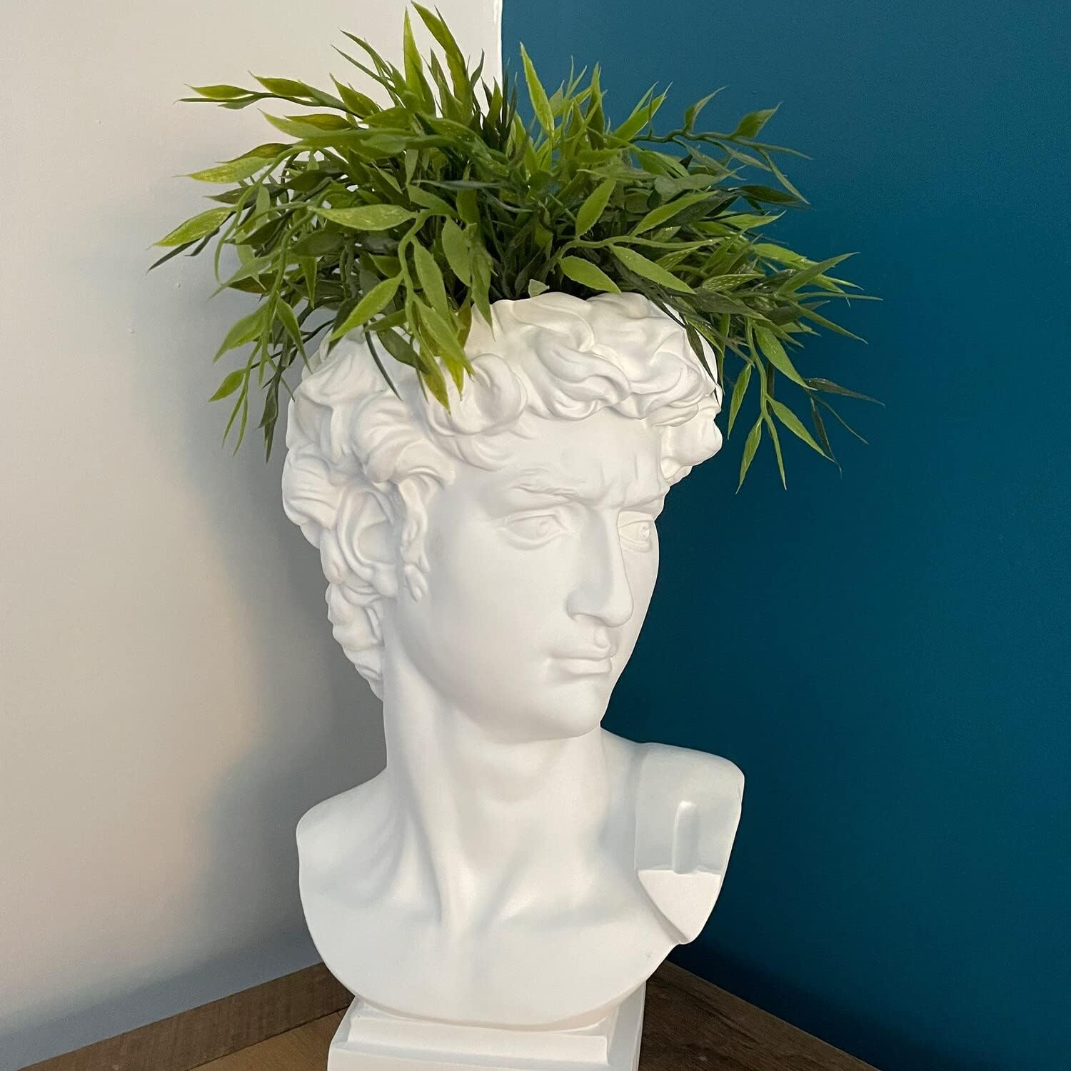 Hosrnovo Greek Statue, 9.8Inch Large David Head Vase Planter for Garden and Home, Roman Style Vintage White Flowers Bowl Creative Housewarming Gift