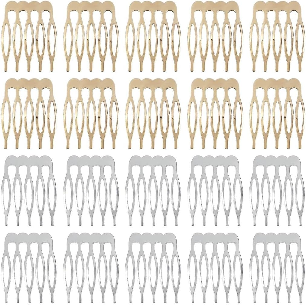 Pack of 20 Teeth Metal Side Hair Combs Plain Wire Sliding Combs Wedding Bridal Veil Combs Decorative Headpiece French Twist Updo Chignon Bun Clips image number 2