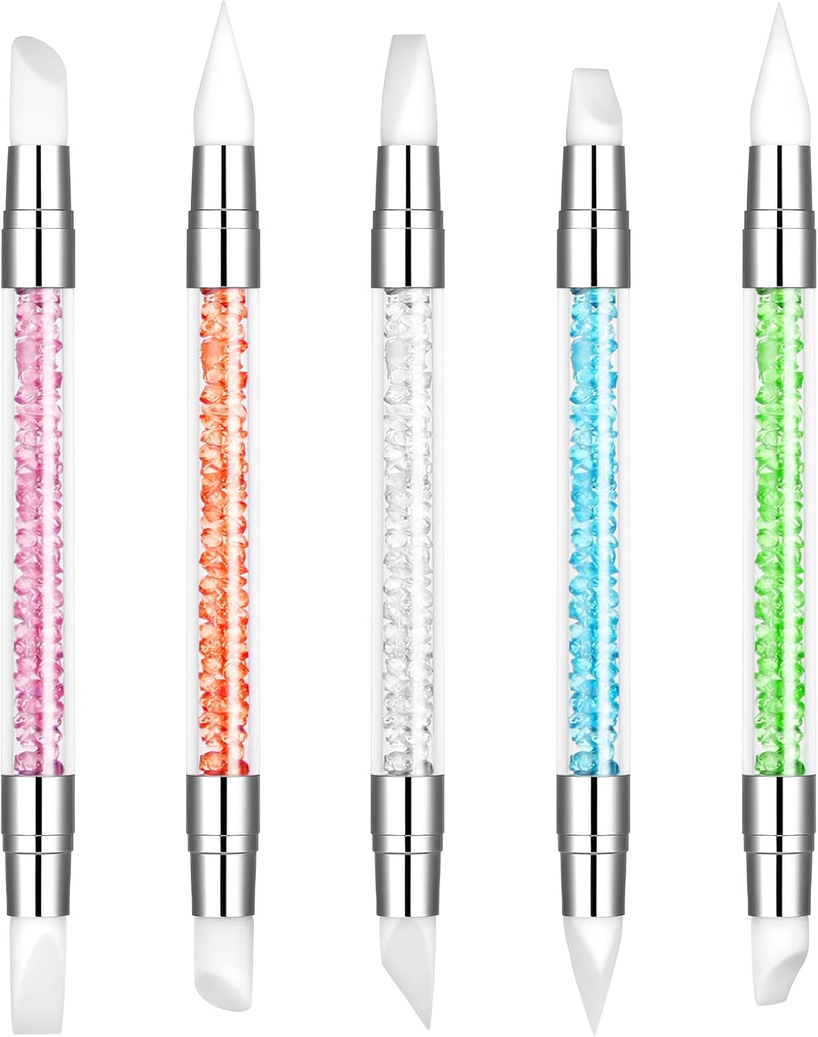 BUTBU Pack of 5 Silicone Brushes, Double End Nail Art Brush, Nail Design Brush, Painting Art Design Brush Set, Nail Dotting Drawing Tool, Silicone Modelling Brush Set for DIY Nail Art Design(A)