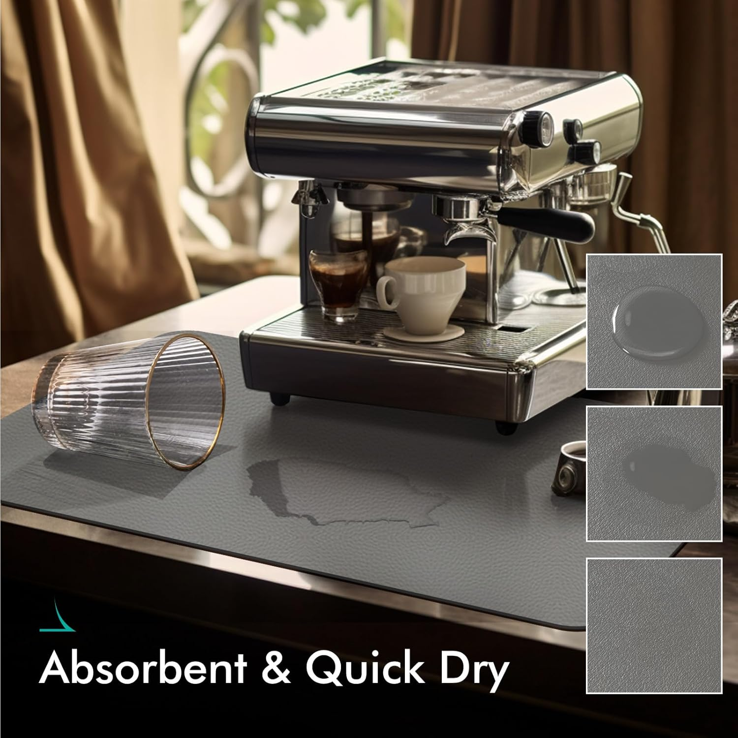 Dish Drying Mat for Kitchen Counter, Dish Drying Pad with Non-Slip Rubber Backed, Hide Stain anti Absorbent for Kitchen Counter (Grey, 60 X 40 Cm) image number 4