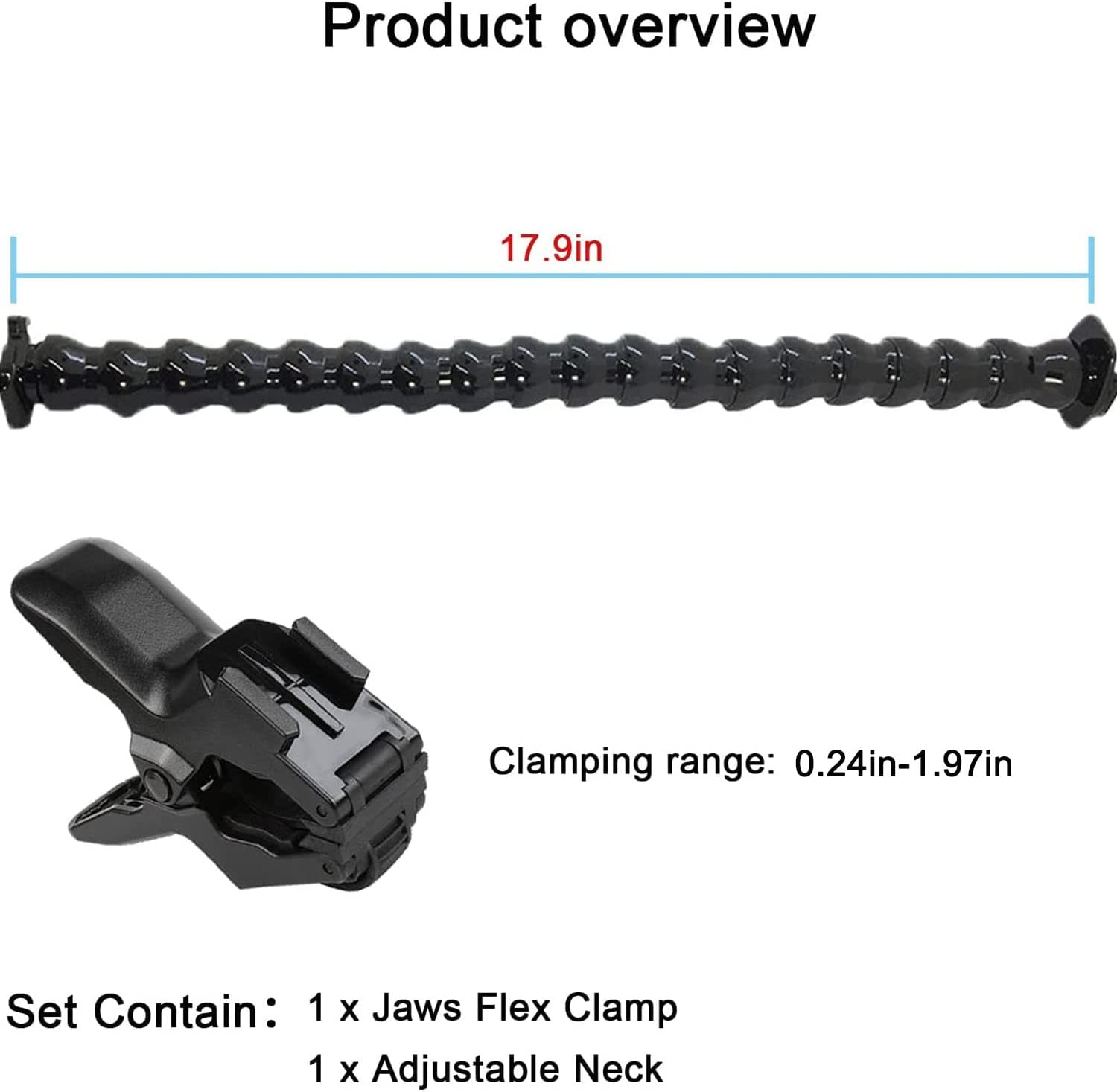 Fitstill Jaws Flex Clamp Mount with Adjustable Gooseneck 19-Section Compatible with Go Pro Hero 12, 11, 10, 9, 8, 7, 6, 5, 4, Session, 3+, 3, 2, 1, Max, Fusion, DJI Osmo Action