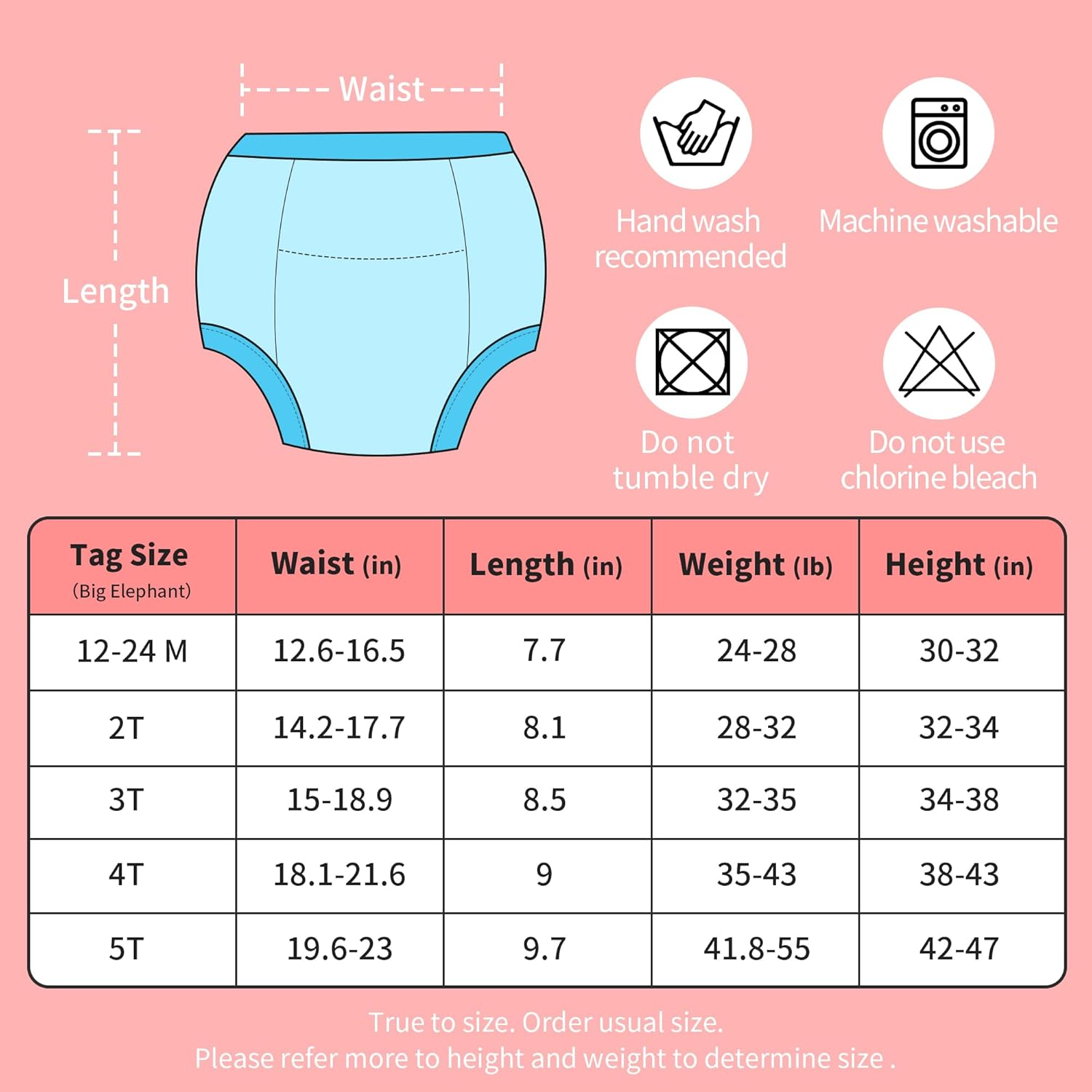 BIG ELEPHANT Baby Girls' Padded Potty Training Pants Underwear, 5T image number 2