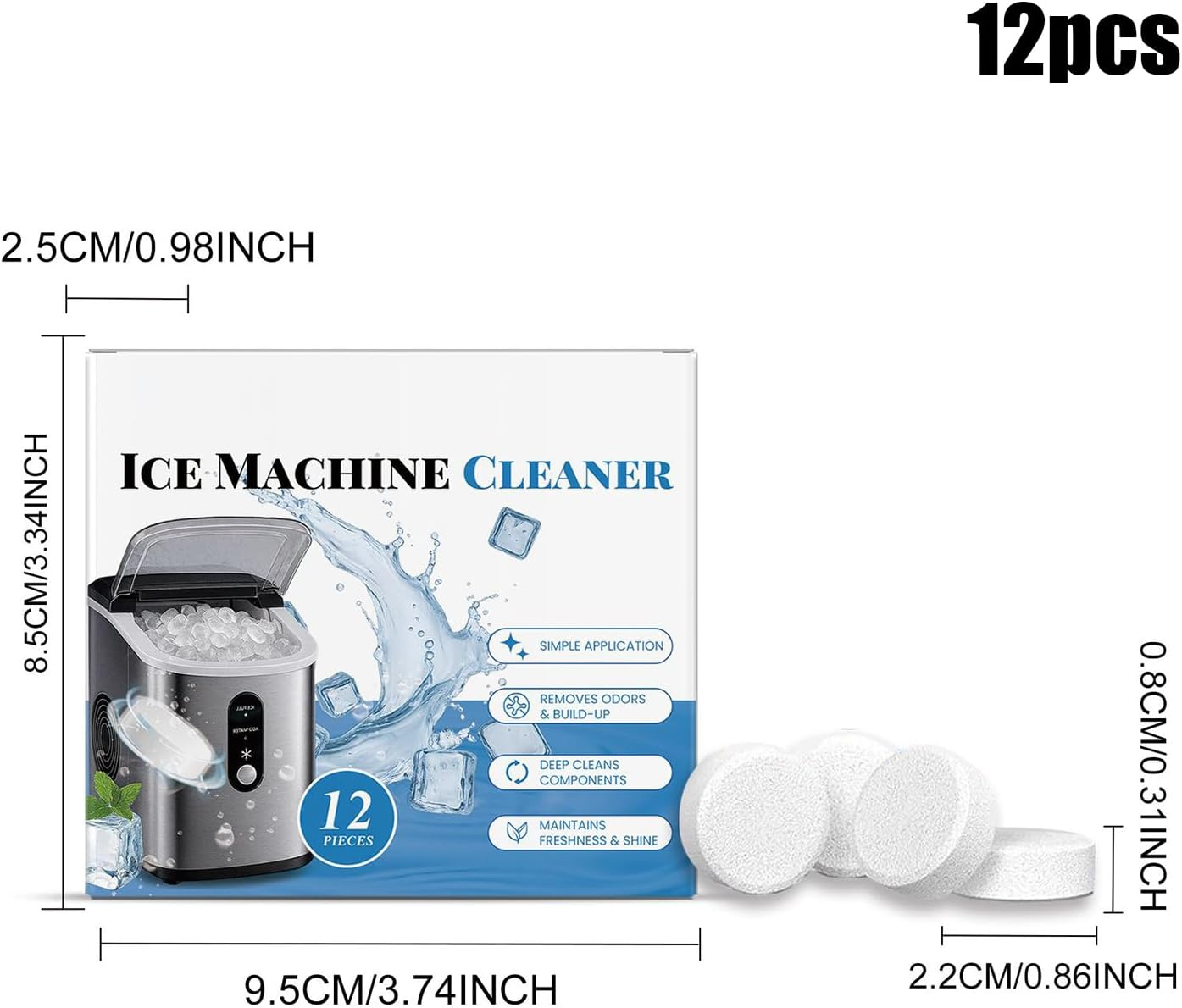 Countertop Ice Maker Cleaner | 12 Piece Ice Machine Cleaner Descaler Tablets - Cleaning Washing Descaling for Home Icemaker Appliance Cooler Remove Odor Coffee image number 5