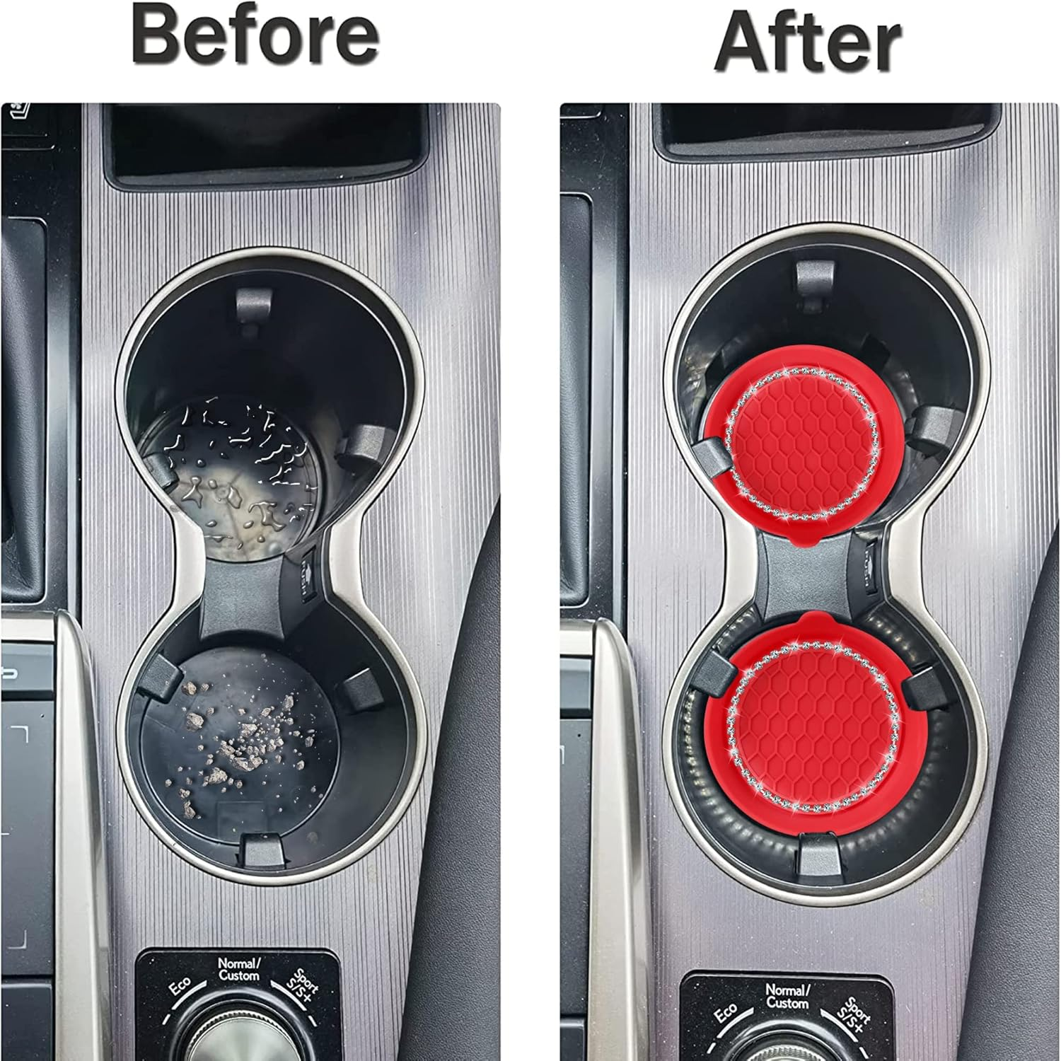 Toiyason Car Cup Coaster Universal Vehicle Spill Holder Automotive Interior Accessory with Bling Rhinestone Red 4 Pack image number 3