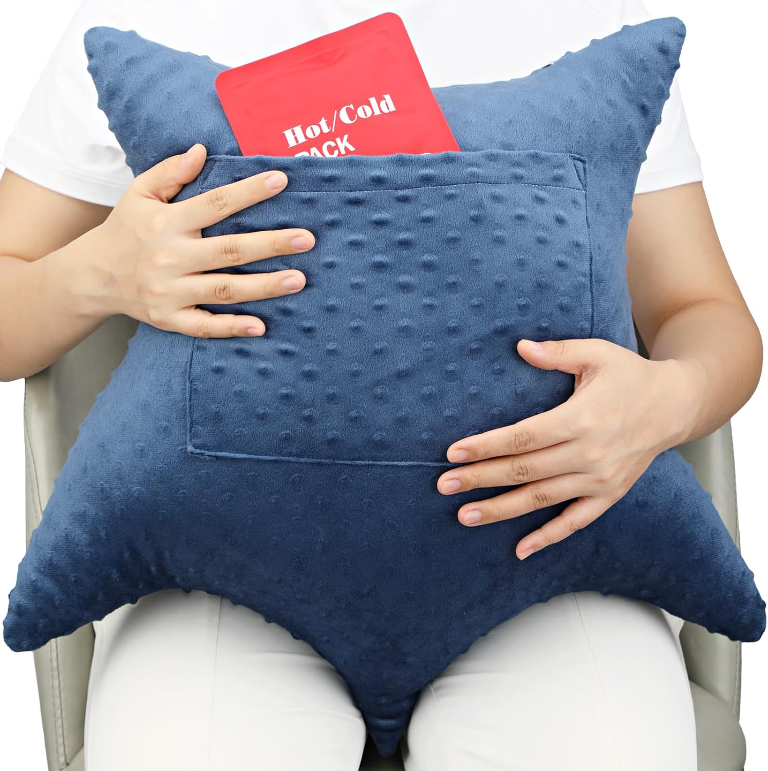 Star Shape Hysterectomy Recovery Pillowy for Hysterectomy Recovery Must Haves with 2 Pockets Products Gifts Tummy Tuck Abdominal Surgery Cushion, Minky Dot Coral