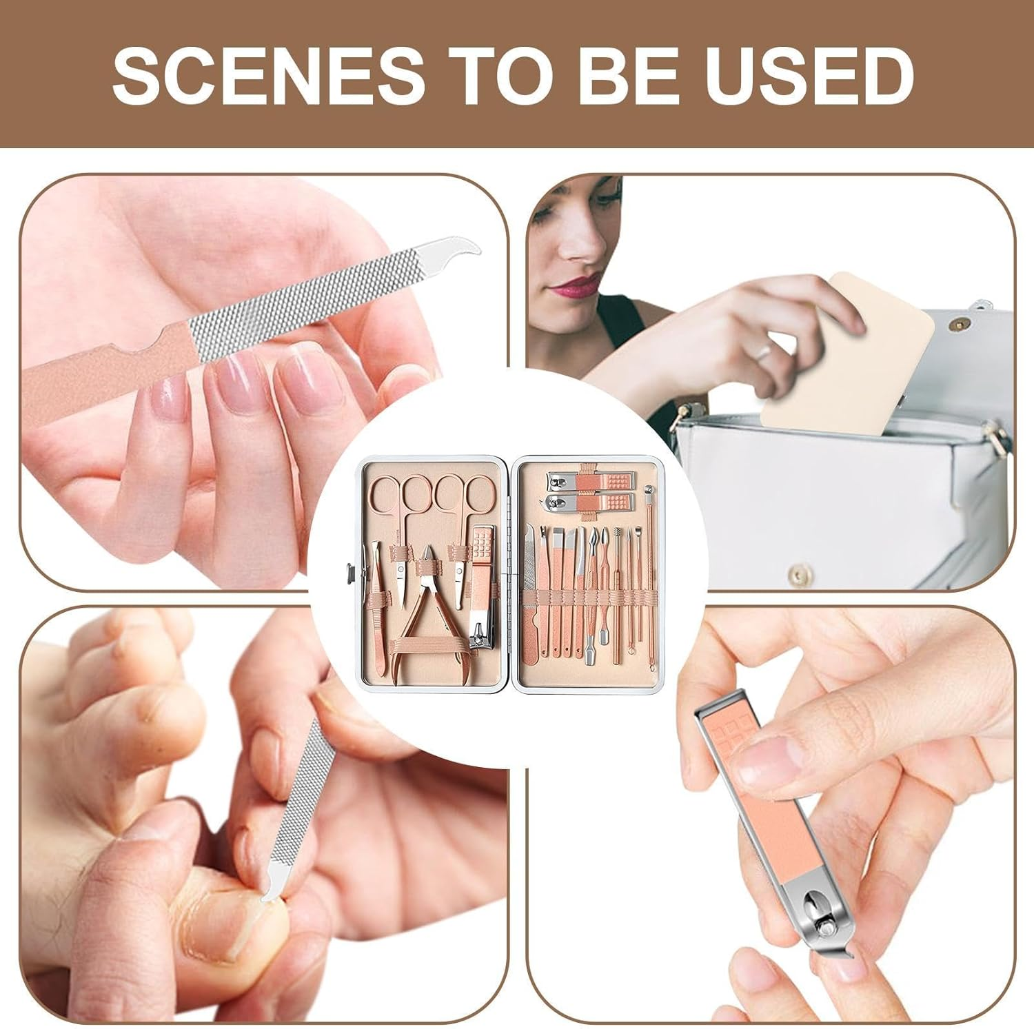 Manicure Pedicure Set, Set of 18 Manicure Grooming Set, Stainless Steel Portable Nail Toenail Clippers Kit with Luxurious Travel Case for Husband Boyfriend image number 4